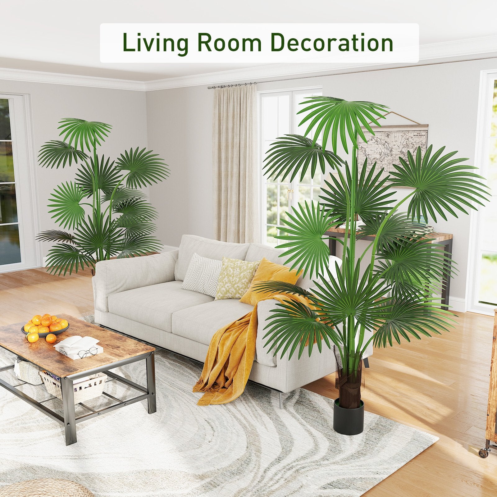 5.8' Artificial Palm Tree in Pot Indoor Ornament Green Plant with 12 Decorative Leaves, Green - Bosonshop