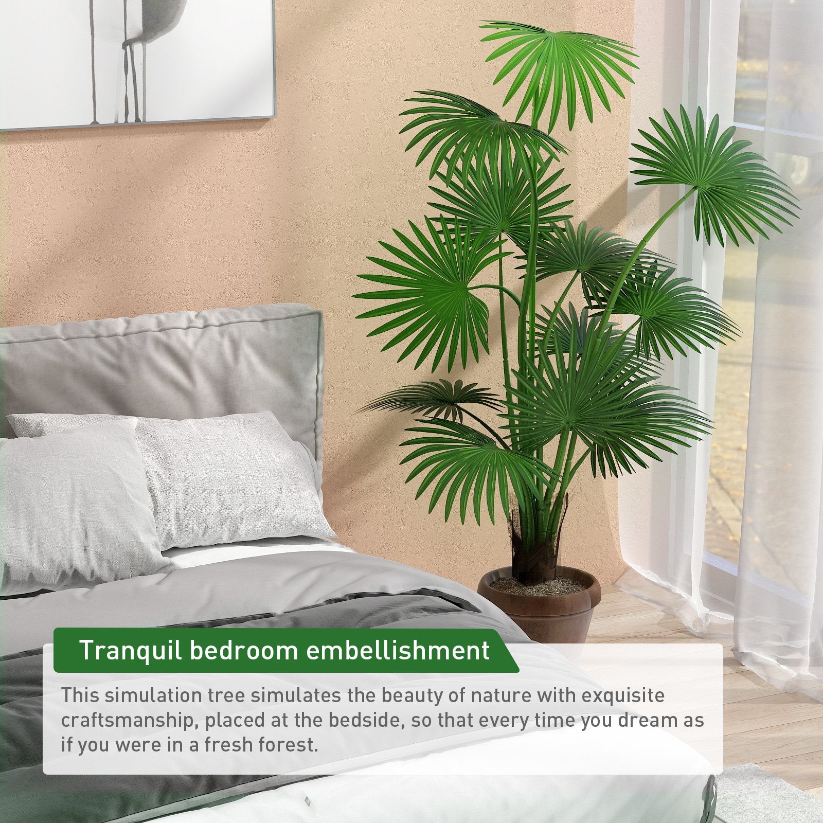 5.8' Artificial Palm Tree in Pot Indoor Ornament Green Plant with 12 Decorative Leaves, Green - Bosonshop