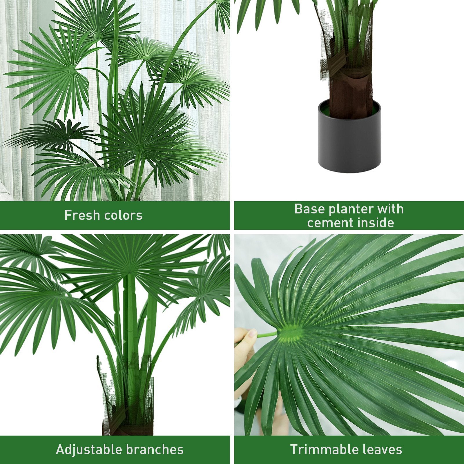 5.8' Artificial Palm Tree in Pot Indoor Ornament Green Plant with 12 Decorative Leaves, Green - Bosonshop