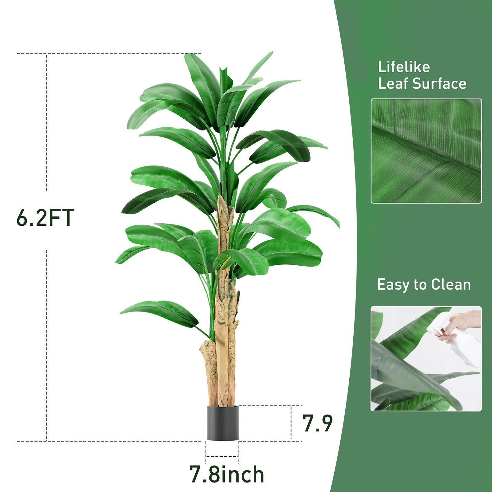 6.2' Artificial Banana Tree in Pot Indoor Ornament Green Plant with Decorative Leaves, Green - Bosonshop
