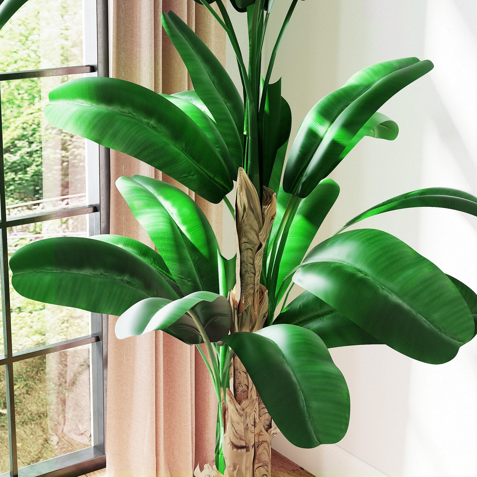 6.2' Artificial Banana Tree in Pot Indoor Ornament Green Plant with Decorative Leaves, Green - Bosonshop