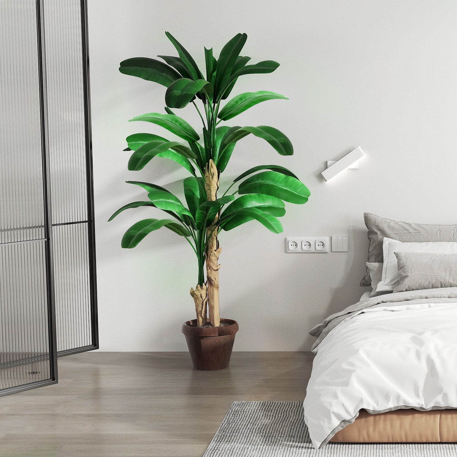 6.2' Artificial Banana Tree in Pot Indoor Ornament Green Plant with Decorative Leaves, Green - Bosonshop