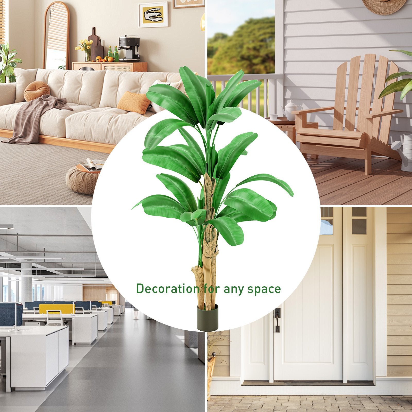 6.2' Artificial Banana Tree in Pot Indoor Ornament Green Plant with Decorative Leaves, Green - Bosonshop