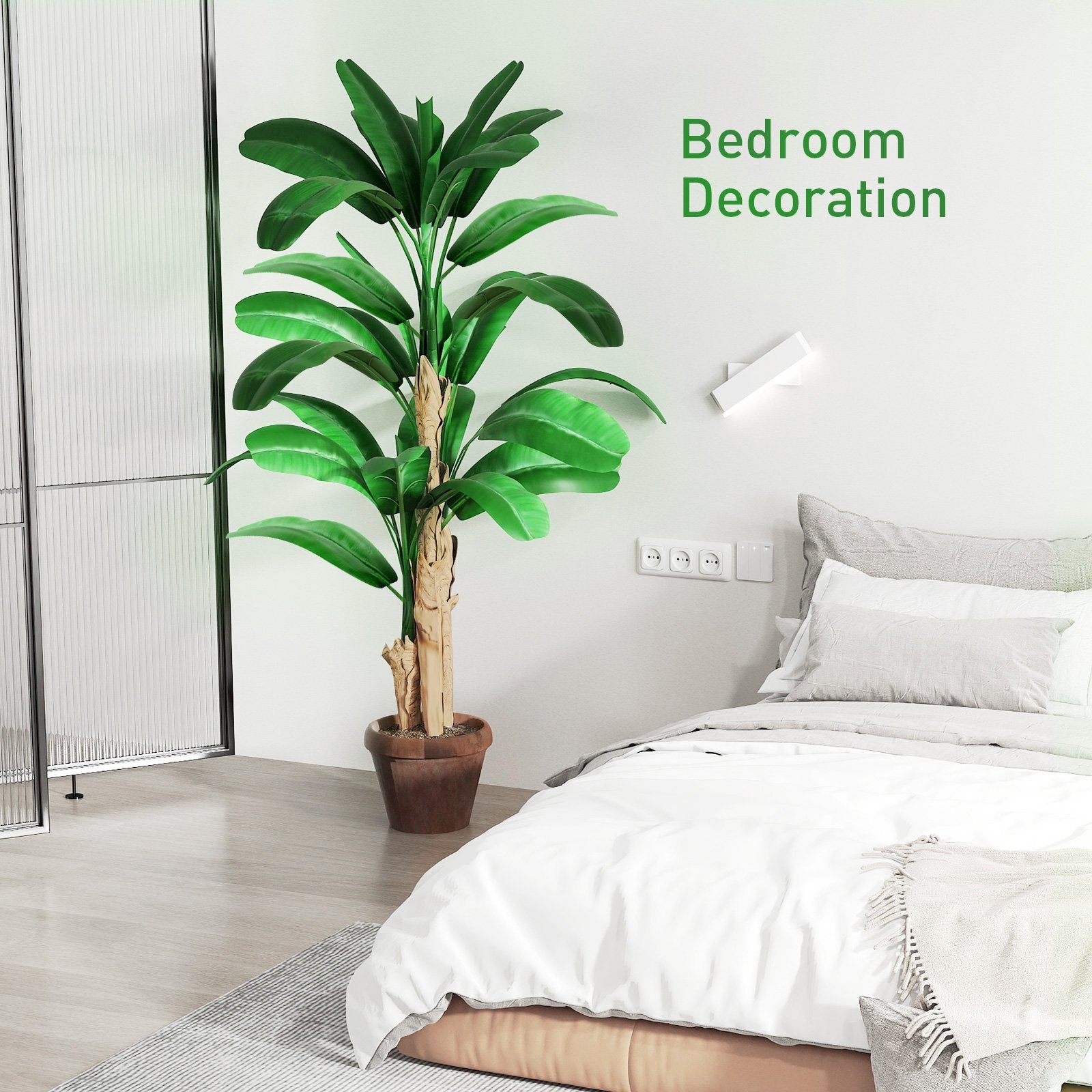 6.2' Artificial Banana Tree in Pot Indoor Ornament Green Plant with Decorative Leaves, Green - Bosonshop
