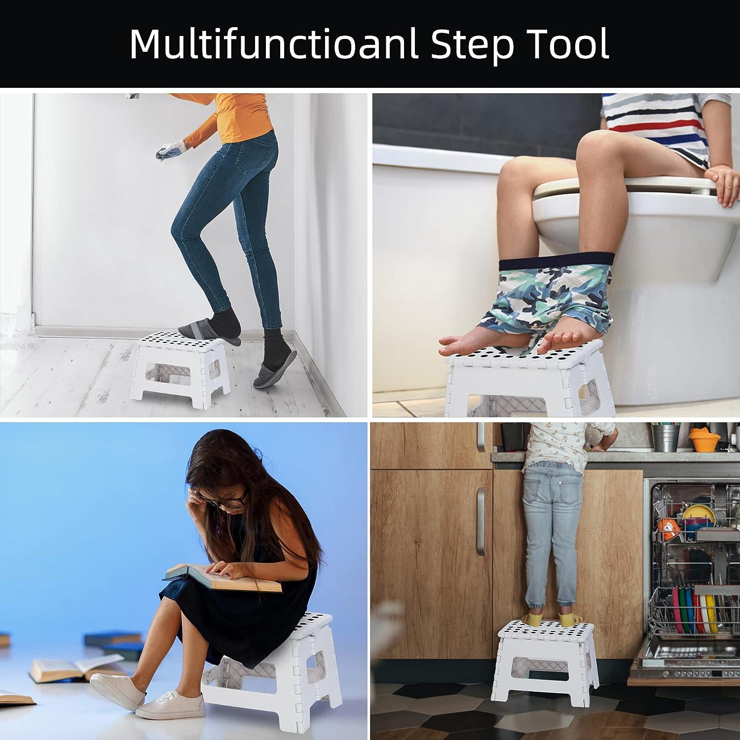 Super Strong Folding Step Stool with Handle 300 LB Capacity for Adults and Toddlers, White - Bosonshop