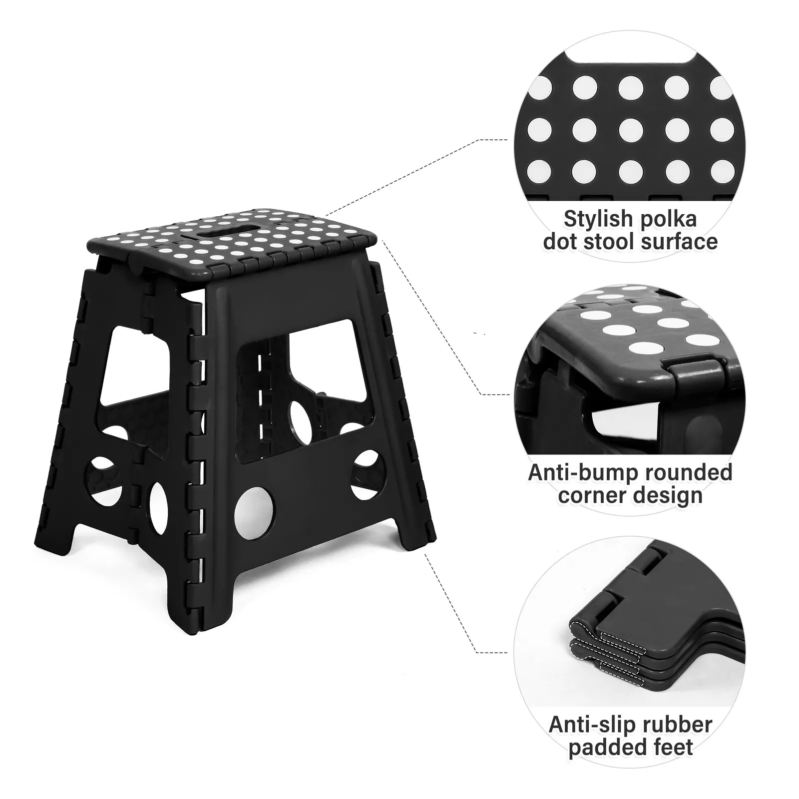 2 Pack Folding Step Stool with Portable Carrying Handle Safe Enough, Black - Bosonshop