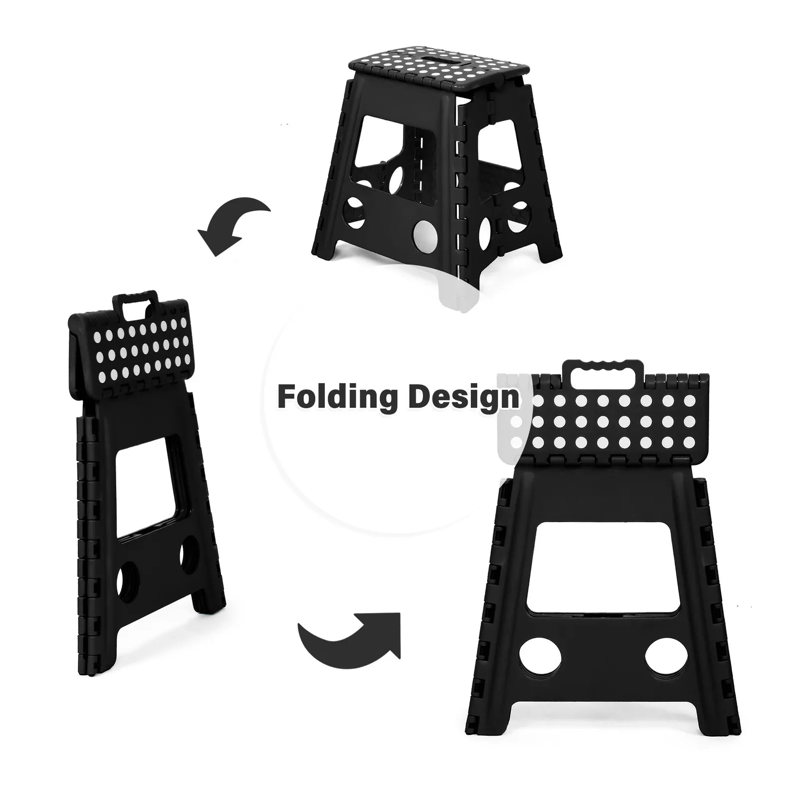 2 Pack Folding Step Stool with Portable Carrying Handle Safe Enough, Black - Bosonshop
