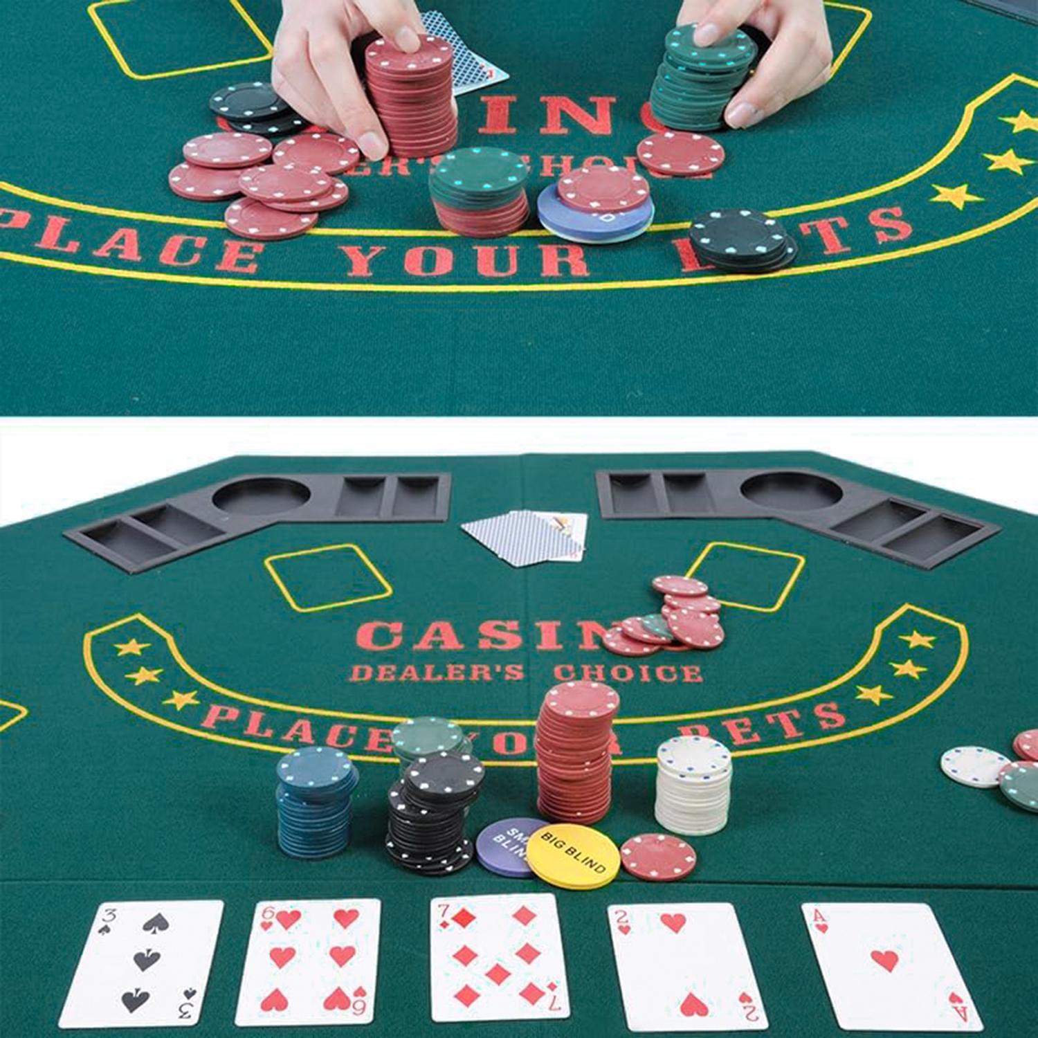 Foldable Texas Hold 'Em Foam Poker Table Card Topper Top Portable 8-Player Poker Tabletop Mat w/ Cup Holder and Carrying Bag - Bosonshop