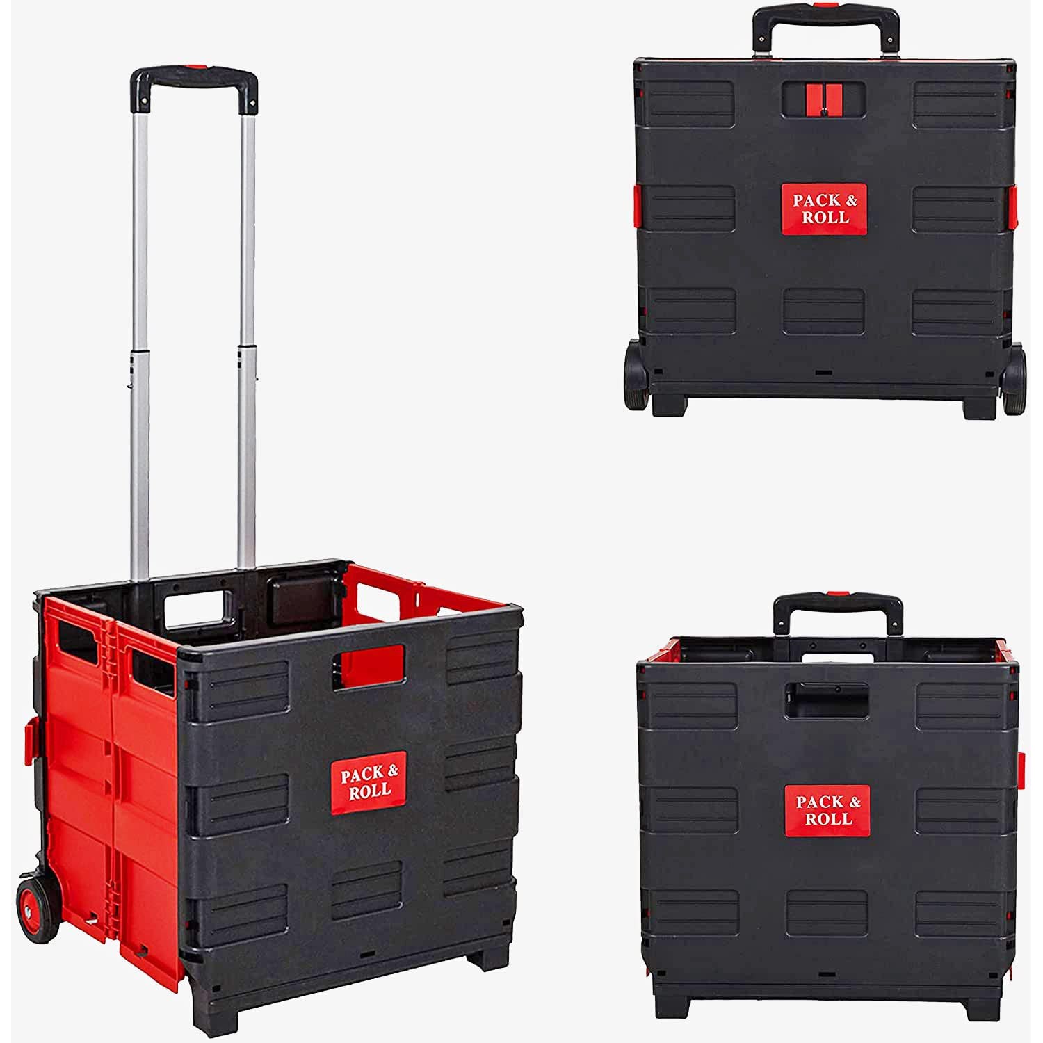 44L Medium Folding Rolling Utility Shopping Cart, Black & Red - Bosonshop