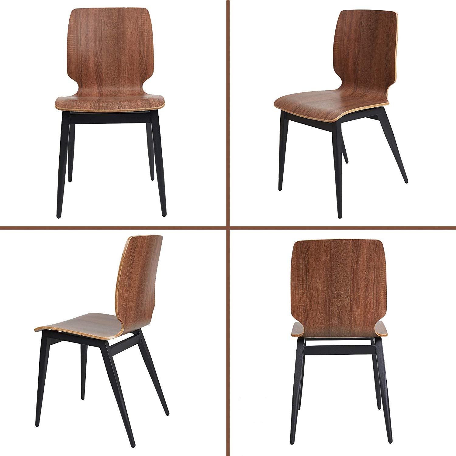Set of 4 Modern Dining Chairs Wooden Kitchen Side Chairs with Metal Legs, Brown - Bosonshop