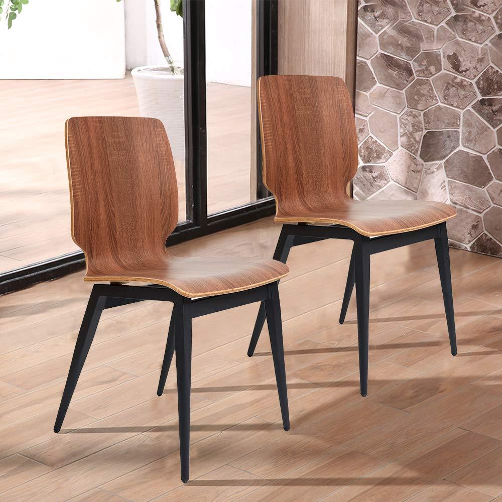 Set of 4 Modern Dining Chairs Wooden Kitchen Side Chairs with Metal Legs, Brown - Bosonshop