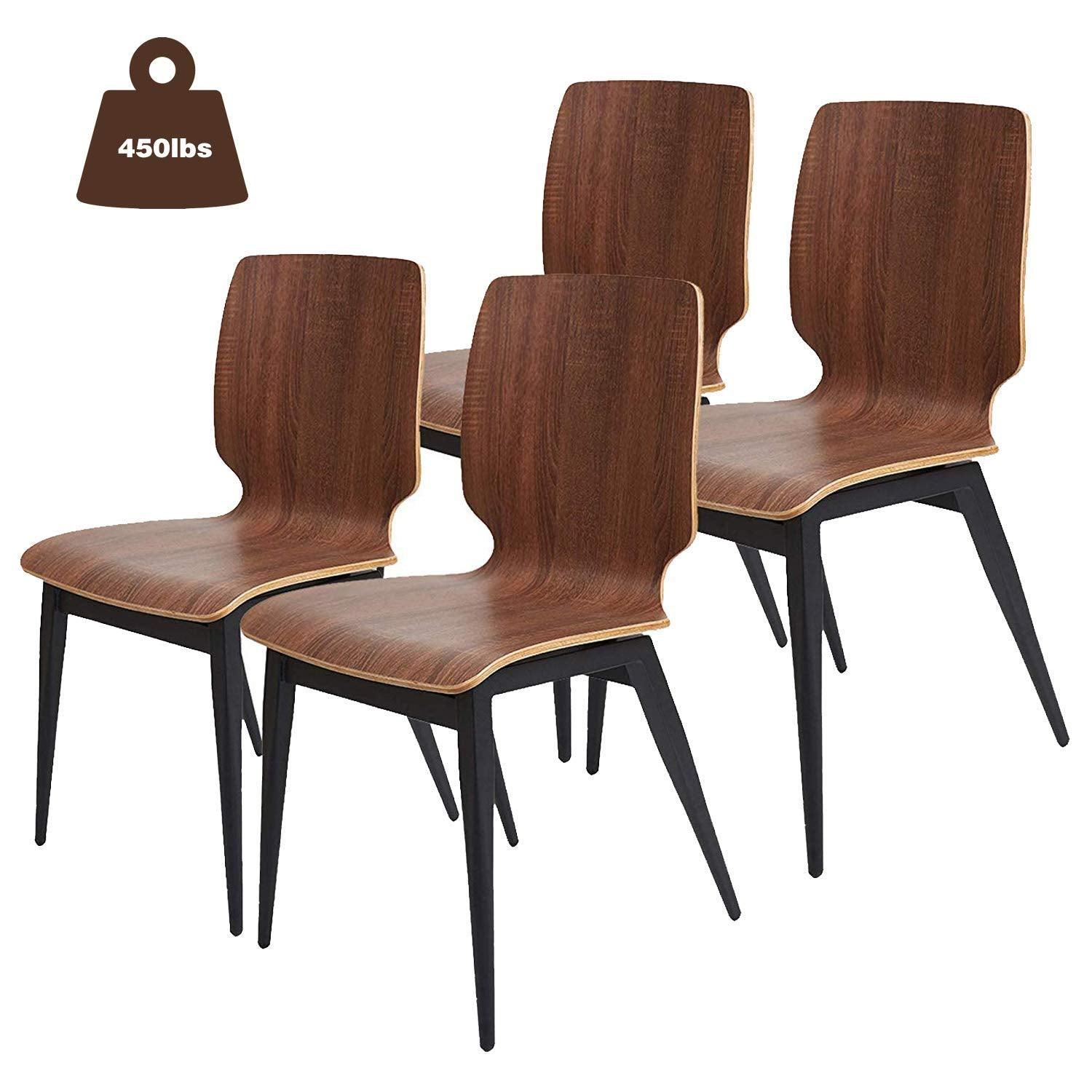 Set of 4 Modern Dining Chairs Wooden Kitchen Side Chairs with Metal Legs, Brown - Bosonshop