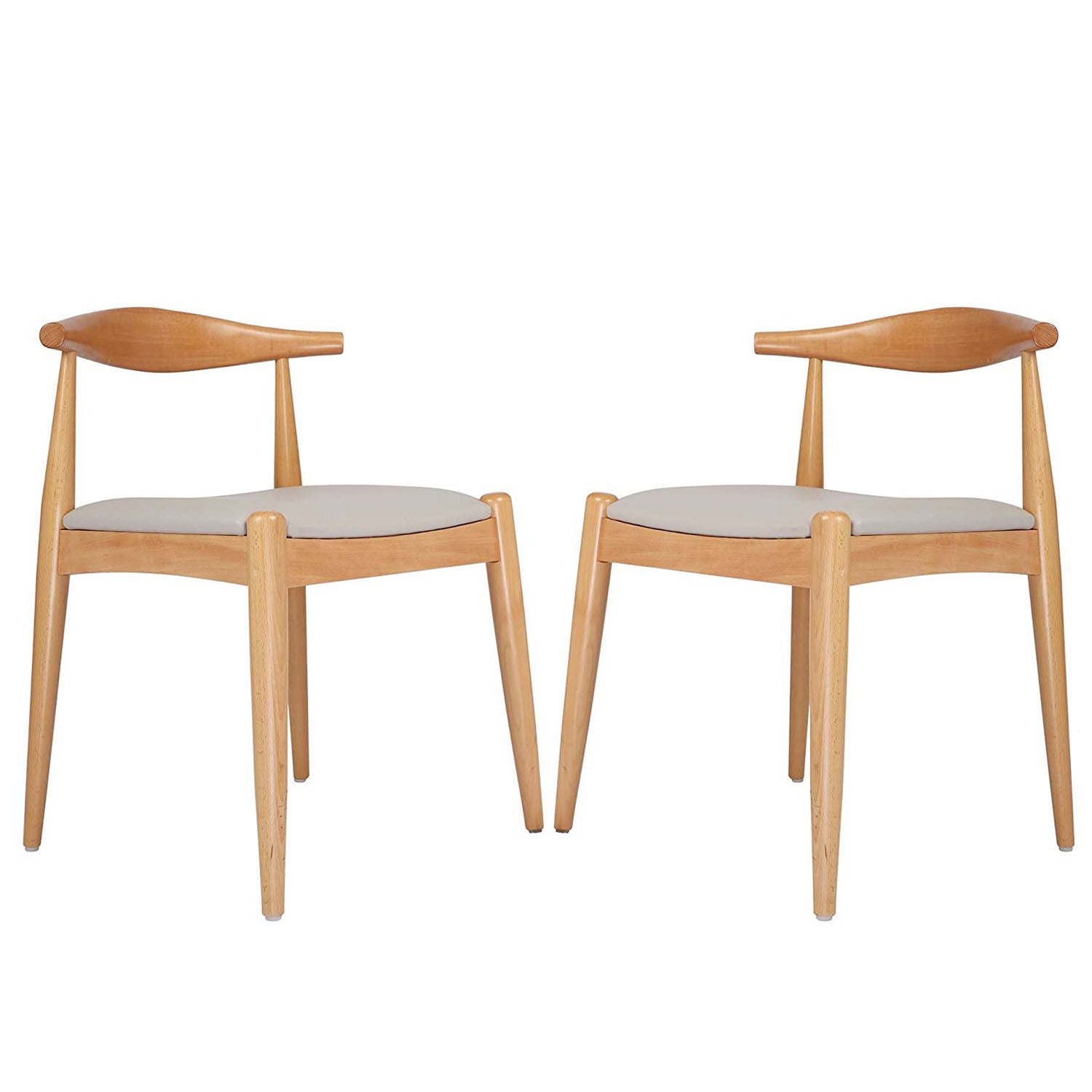 2PCs Dining Chairs, Mid-Century Side Modern Chairs with Faux Leather Cushion & Curved Backrest Low-Back Dining Chairs - Bosonshop