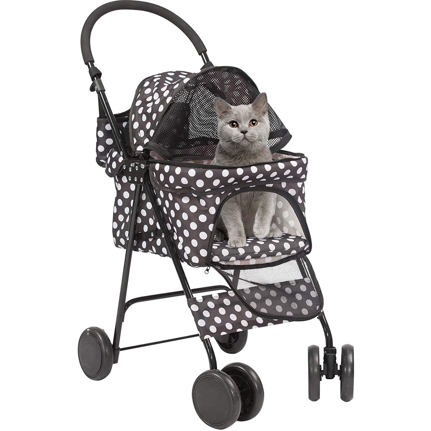 Folding Pet Stroller Kitten Puppy Travel Carriages for Small Cats and Dogs, Capacity 33lbs - Bosonshop