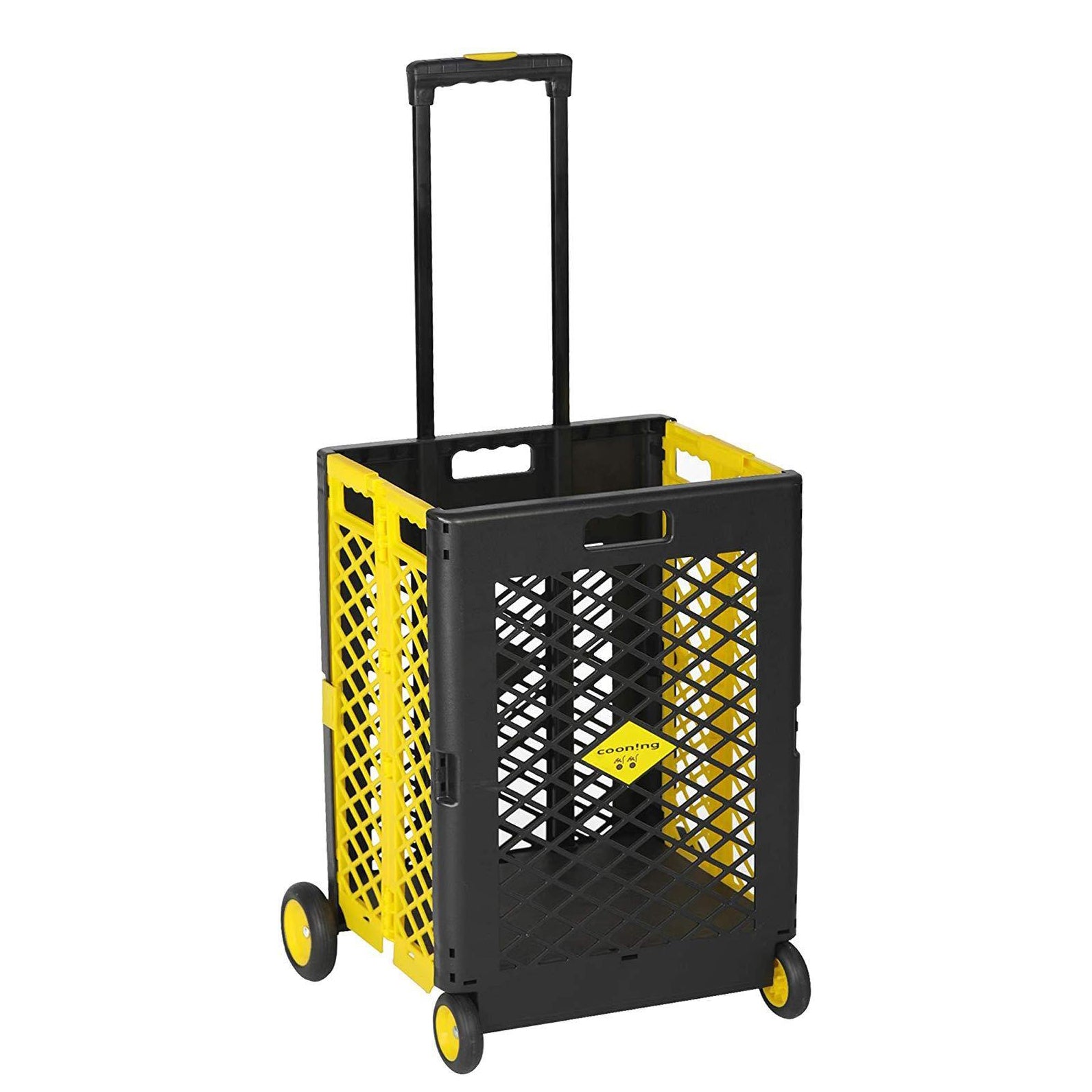 55L Foldable Rolling Cart with Wheels, Portable Updated Utility Tools Rolling Crate w/ Telescopic Handle, Yellow - Bosonshop