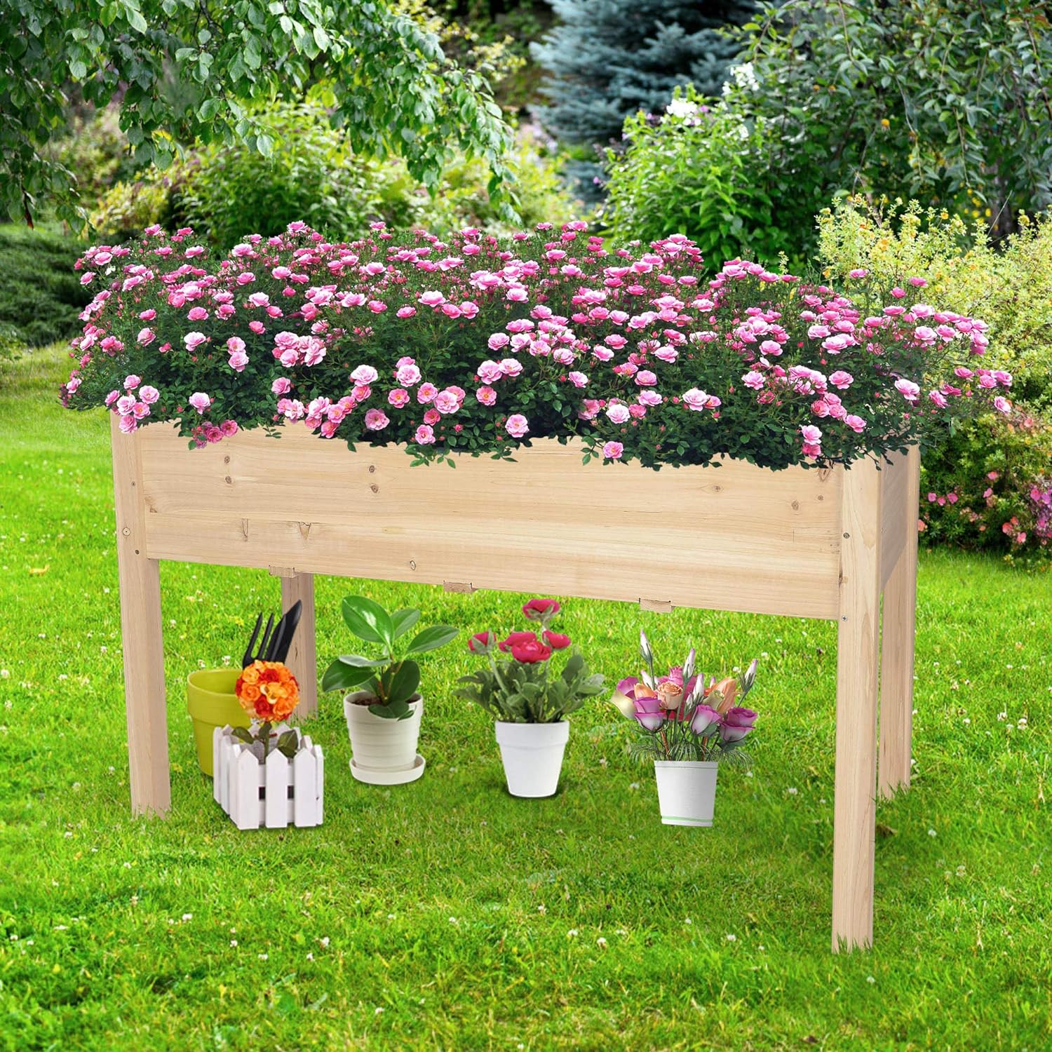 Wooden Raised Garden Bed 47.2" x 21.6" x 29.5" Elevated Wood Planter Box with Legs - Bosonshop