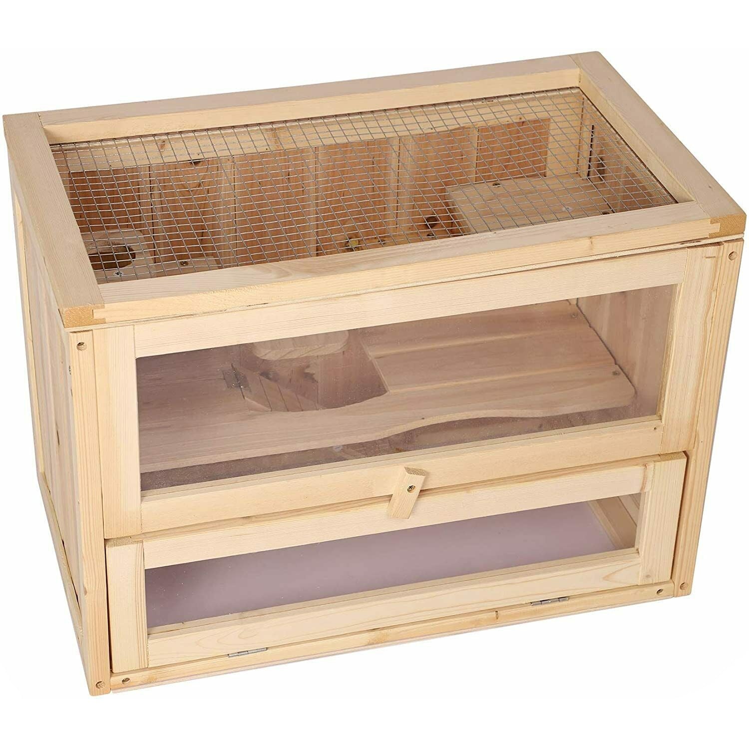 2 Tiers Wooden Hamster Cage Exercise Play House w/ Jumping Board Climbing Ladder - Bosonshop