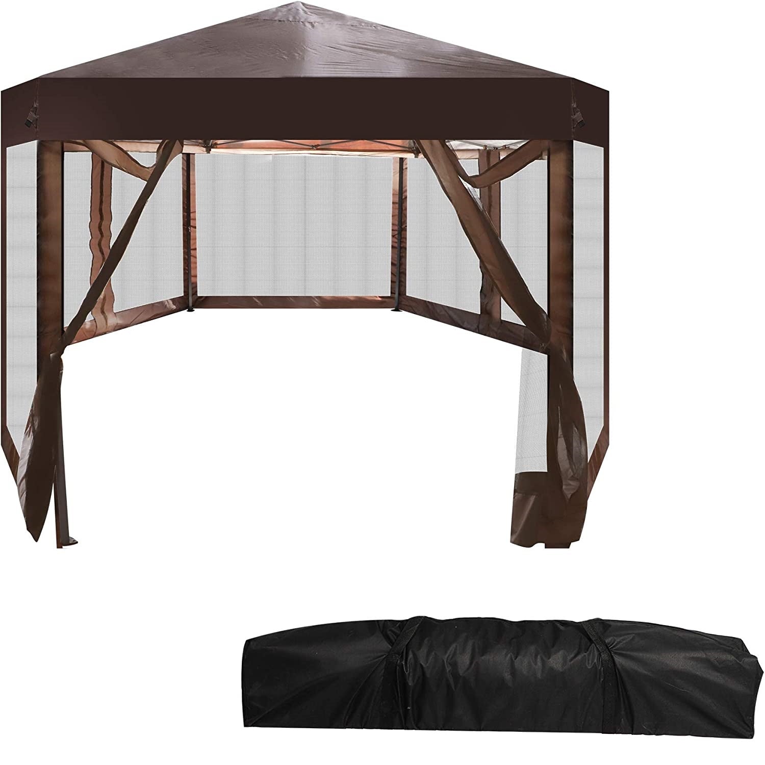 Outdoor Gazebo Patio Hexagonal Canopy Tent Sun Shade with Mosquito Netting and Carry Bag for Backyard Party - Bosonshop