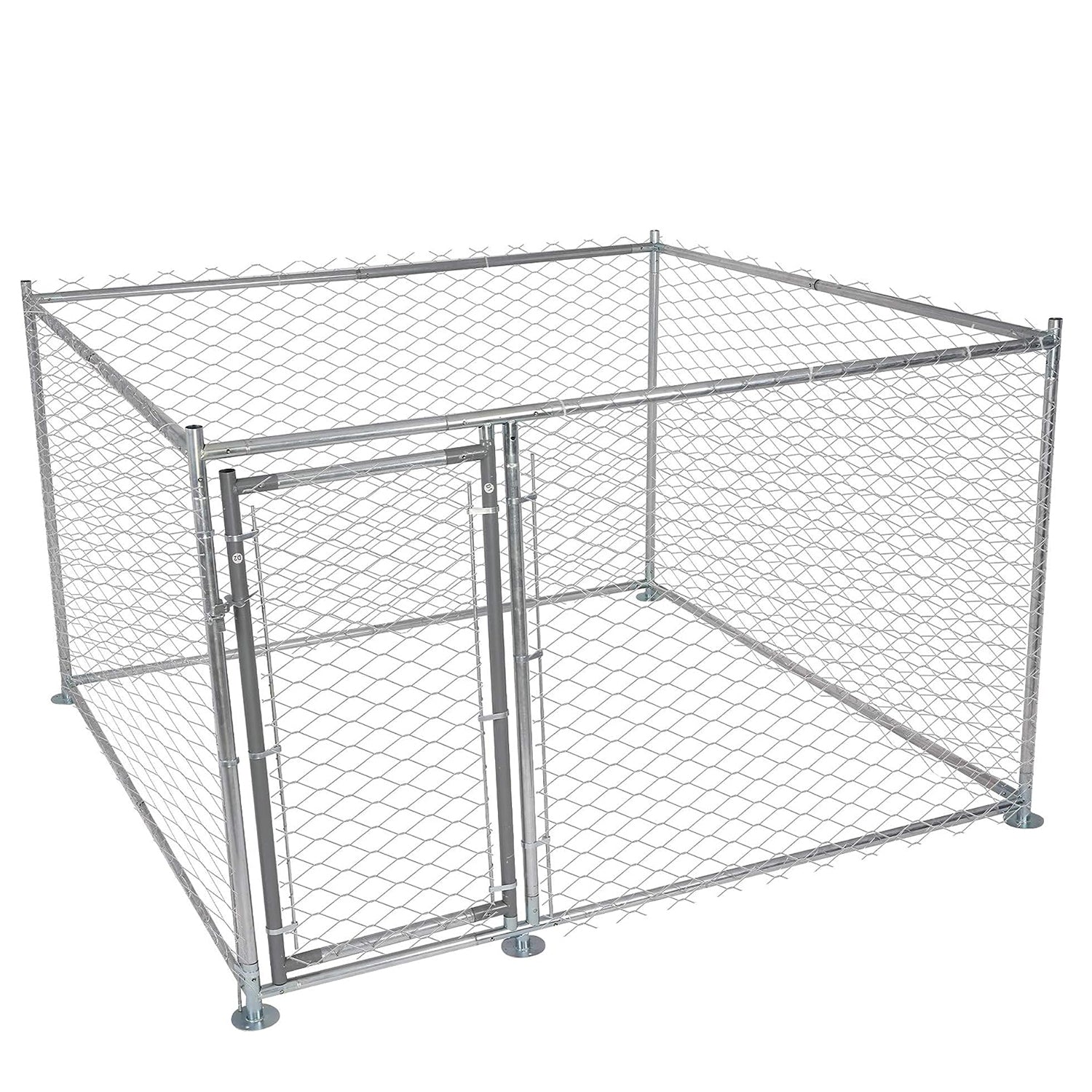 Outdoor Dog Kennel Heavy Duty Galvanized Mesh Steel Fence Dog Playpen Run Cage w/ Secure Lock 6.6x6.6x4 ft - Bosonshop