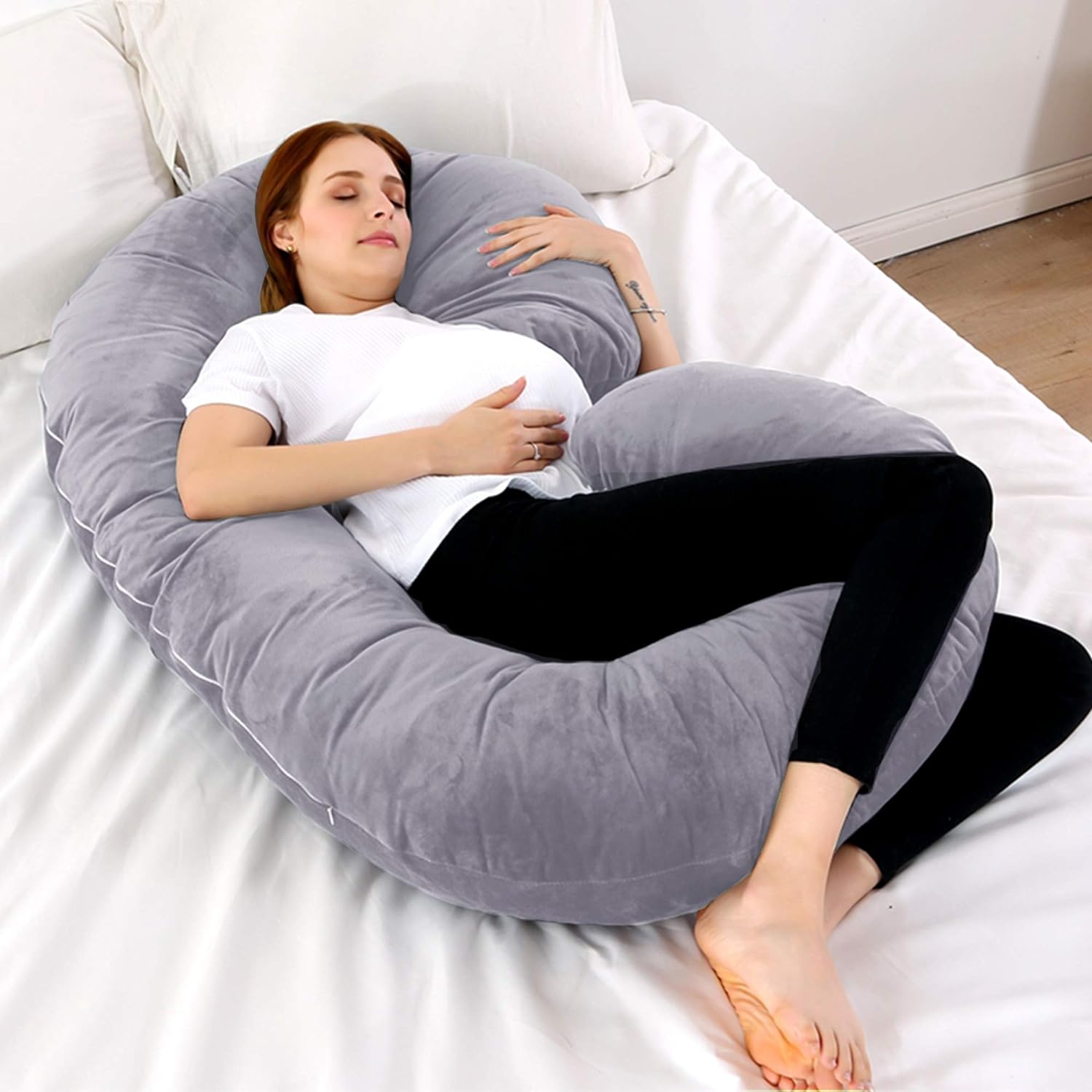 C-Shape Full Body Pillow 53 Inch Maternity Pillow with Washable Velvet Cover Nursing Support Cushion, Support for Back - Bosonshop