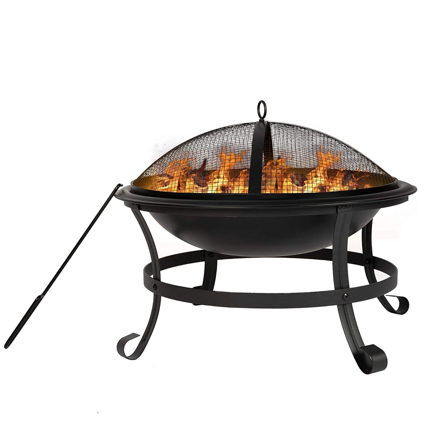 22-Inch Outdoor Wood-Burning BBQ Grill Fire Pit with Round Mesh Spark Screen Cover - Bosonshop