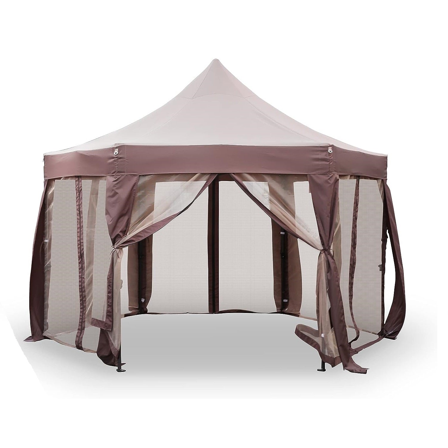 12' X 12' Gazebo with Mosquito Netting Outdoor Hexagonal Pop up Canopy Tent with Strong Iron Frame Storage Bag - Bosonshop