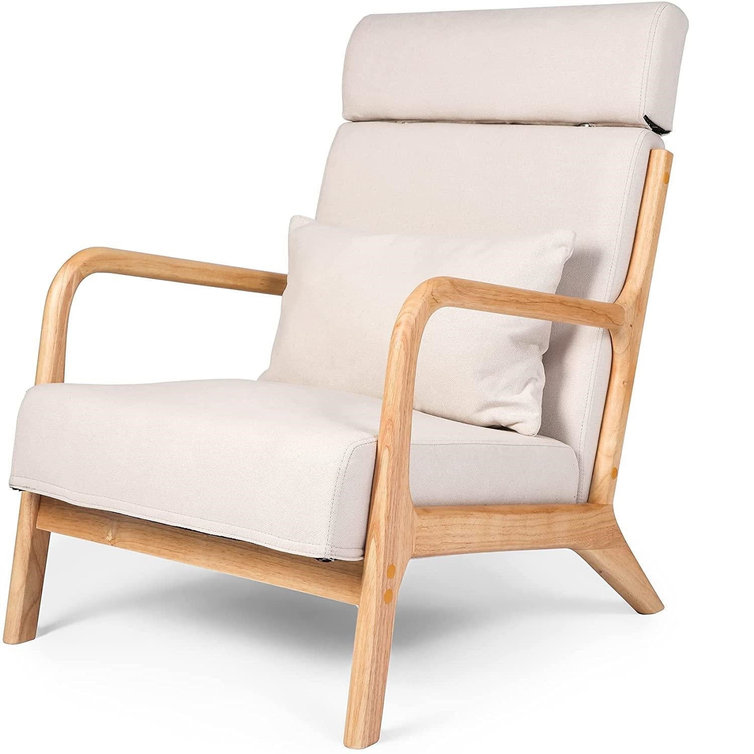 Mid-Century Modern Accent Chairs Fabric Reading Armchair Easy Assembly Upholstered Linen Lounge Chair - Bosonshop