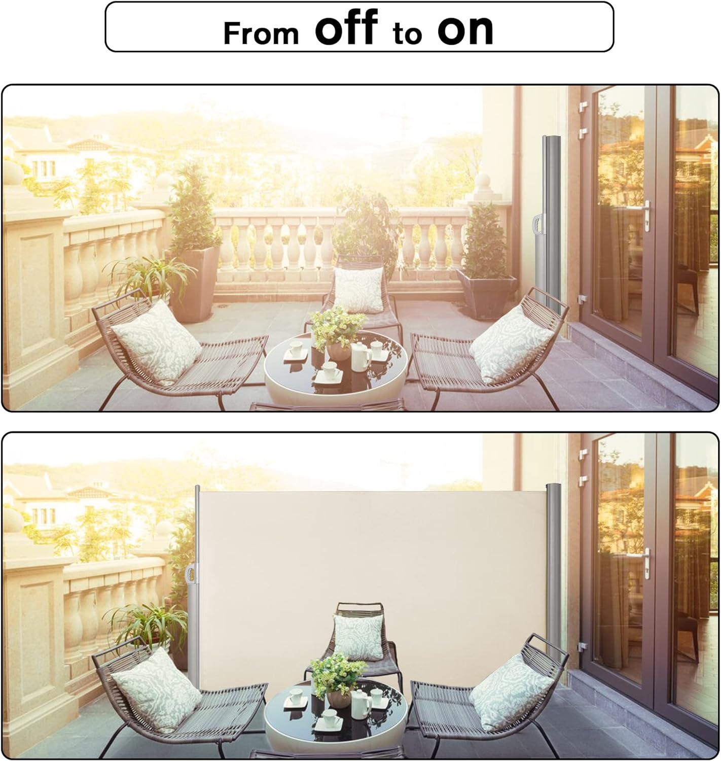 Retractable Side Awning Outdoor Privacy Screen Shade 118"x 78.7", Beige - Bosonshop