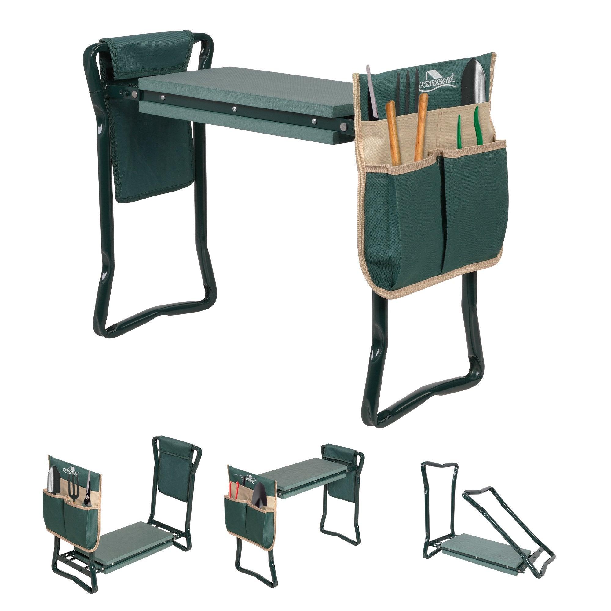 2 in 1 Foldable Heavy Duty Wider Garden Kneeler and Seat Stool with 2 Tool Pouches - Bosonshop
