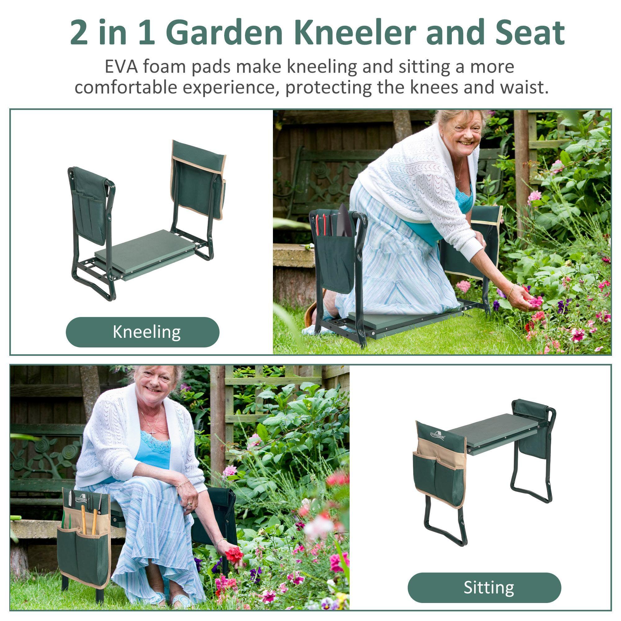 2 in 1 Foldable Heavy Duty Wider Garden Kneeler and Seat Stool with 2 Tool Pouches - Bosonshop
