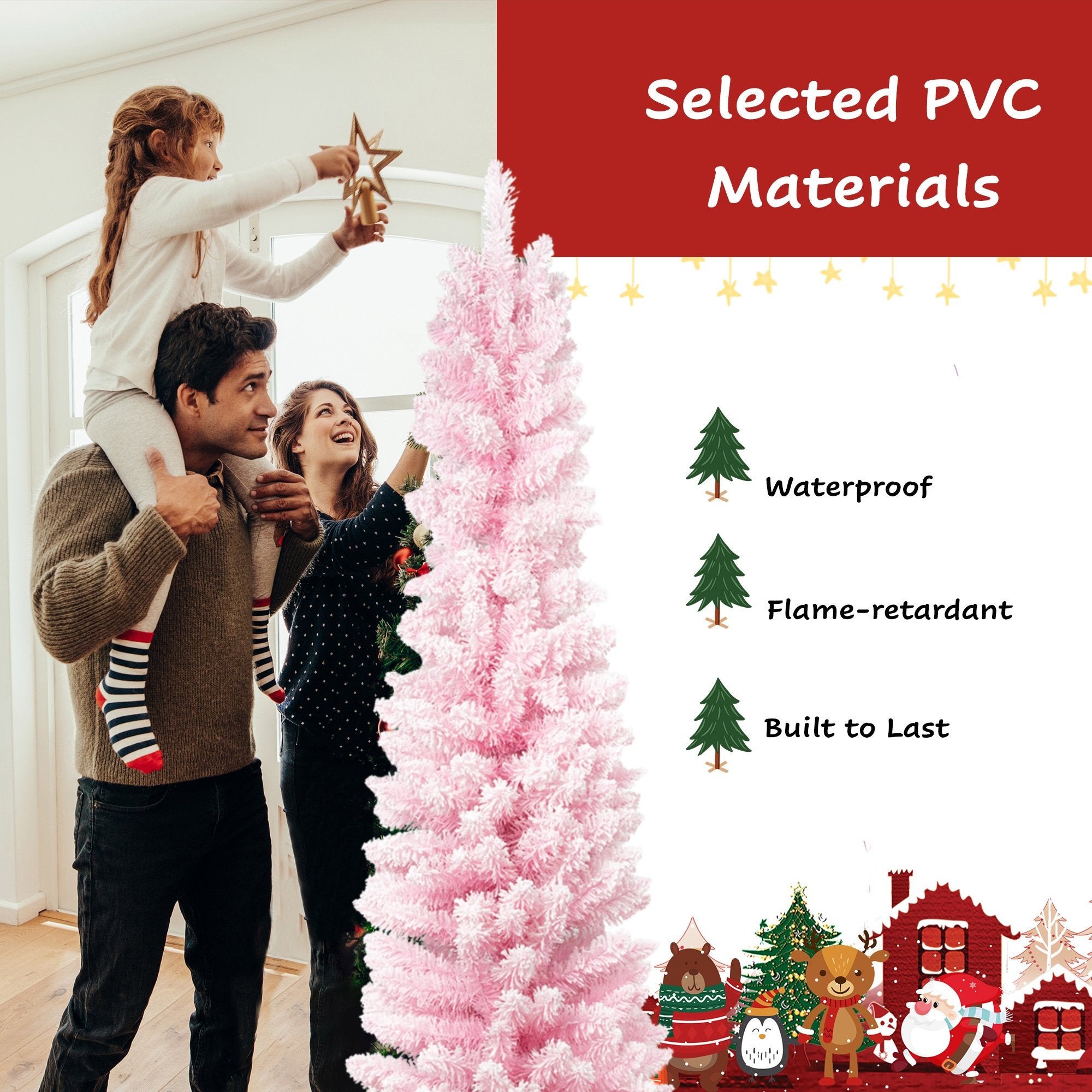 5ft Pink Christmas Tree Artificial Xmas Tree with 250 Branch Tips and Metal Frame - Bosonshop