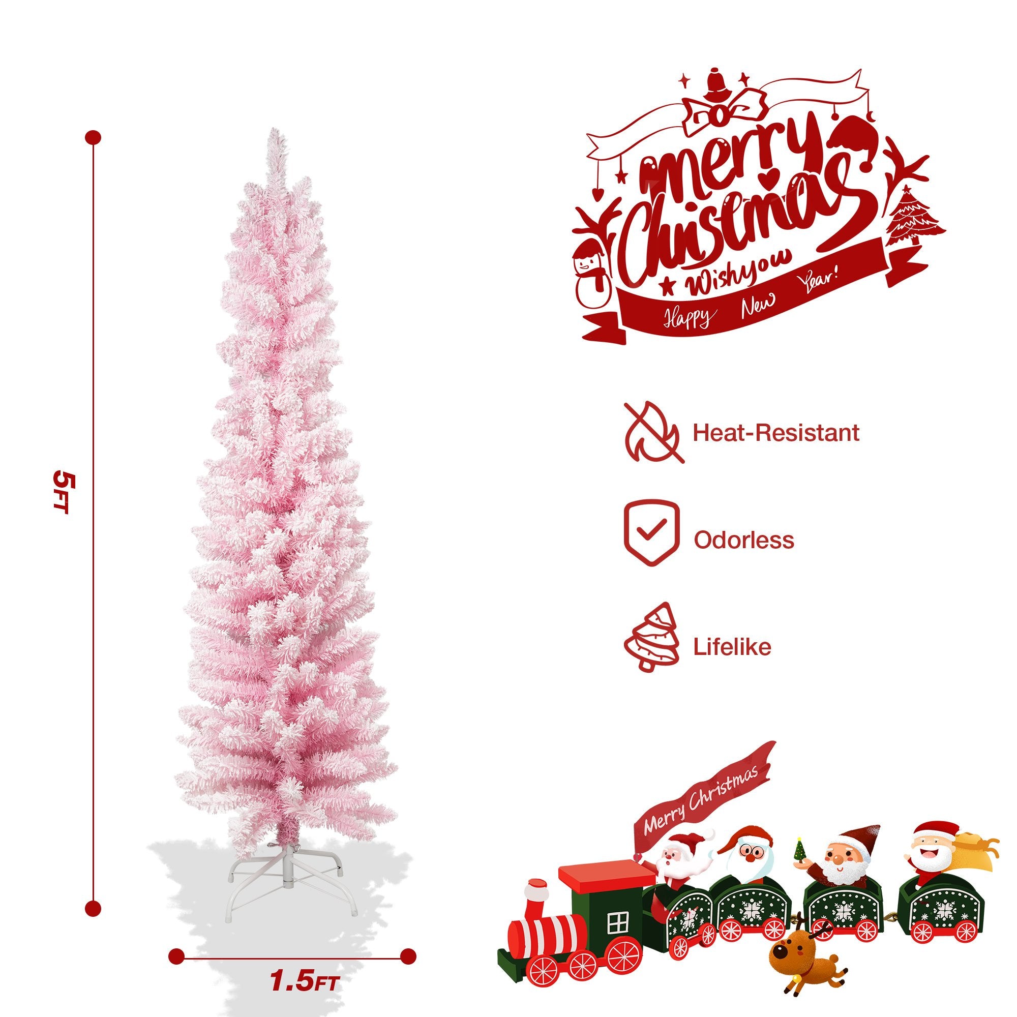 5ft Pink Christmas Tree Artificial Xmas Tree with 250 Branch Tips and Metal Frame - Bosonshop