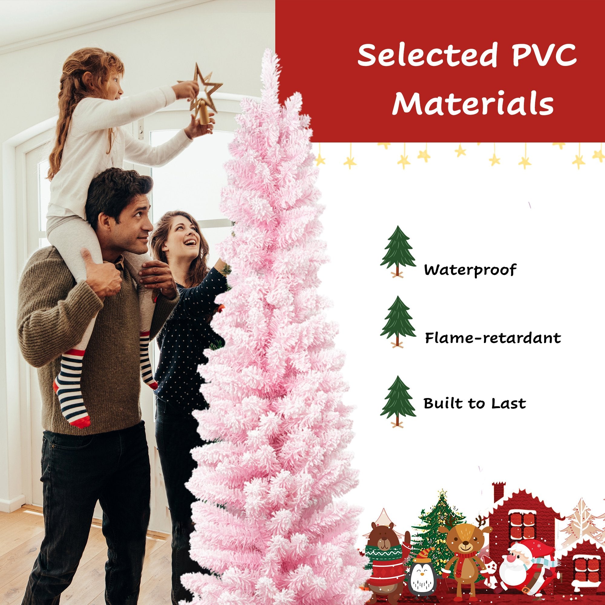 6ft Pink Christmas Tree Artificial Xmas Tree with 320 Branch Tips and Metal Frame - Bosonshop