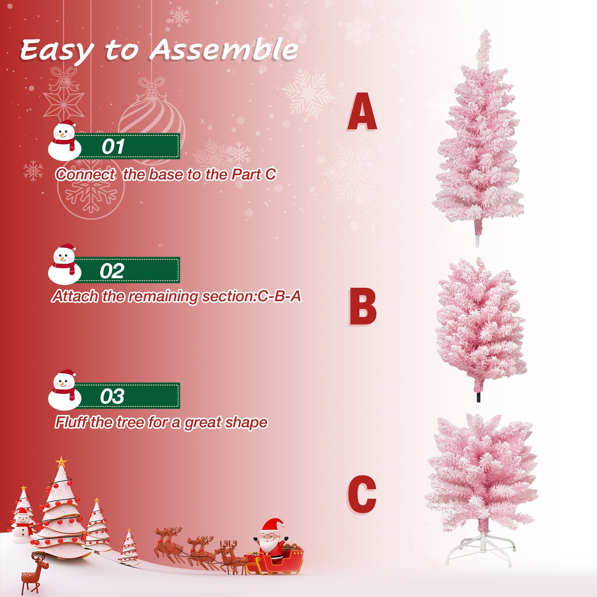 6ft Pink Christmas Tree Artificial Xmas Tree with 320 Branch Tips and Metal Frame - Bosonshop