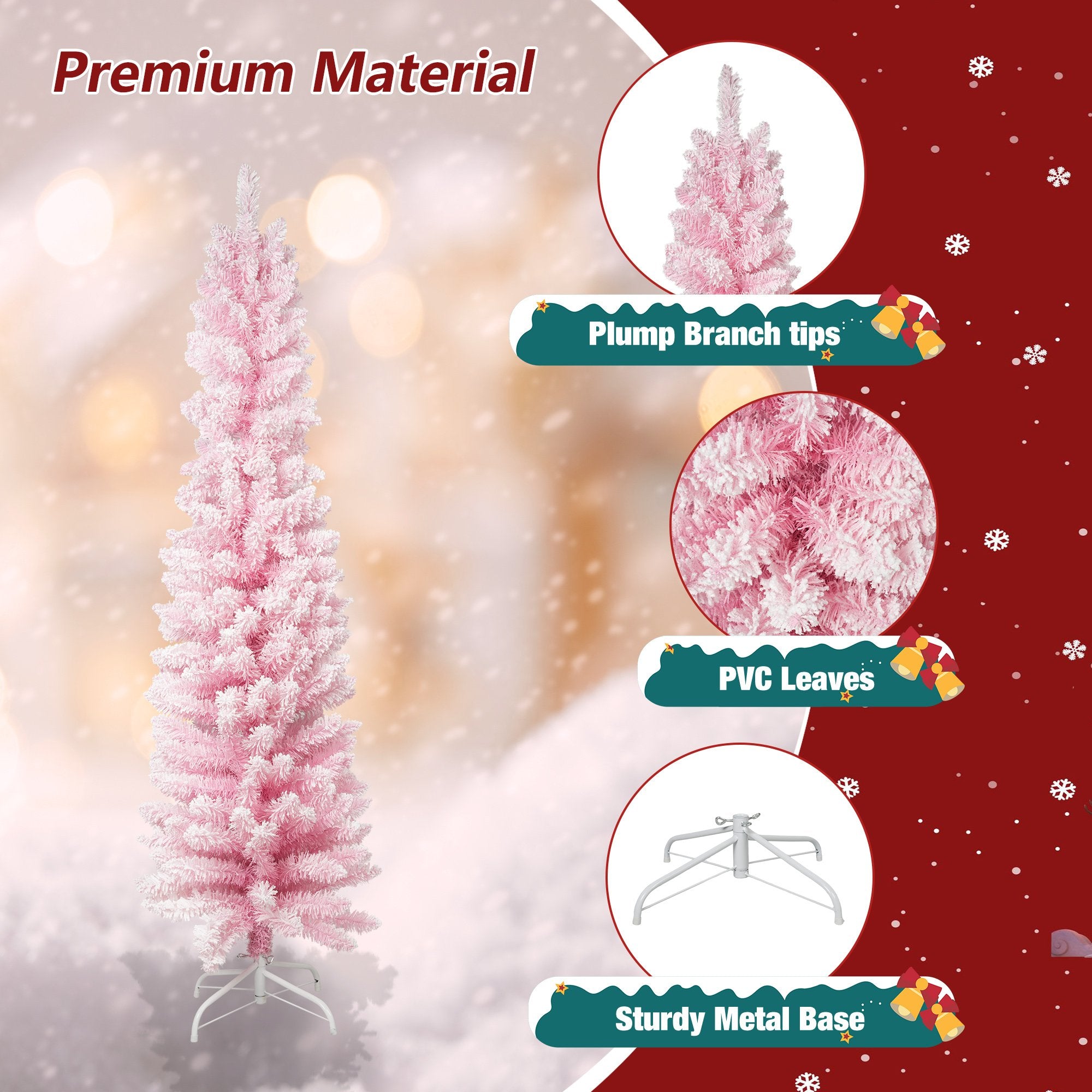 6ft Pink Christmas Tree Artificial Xmas Tree with 320 Branch Tips and Metal Frame - Bosonshop