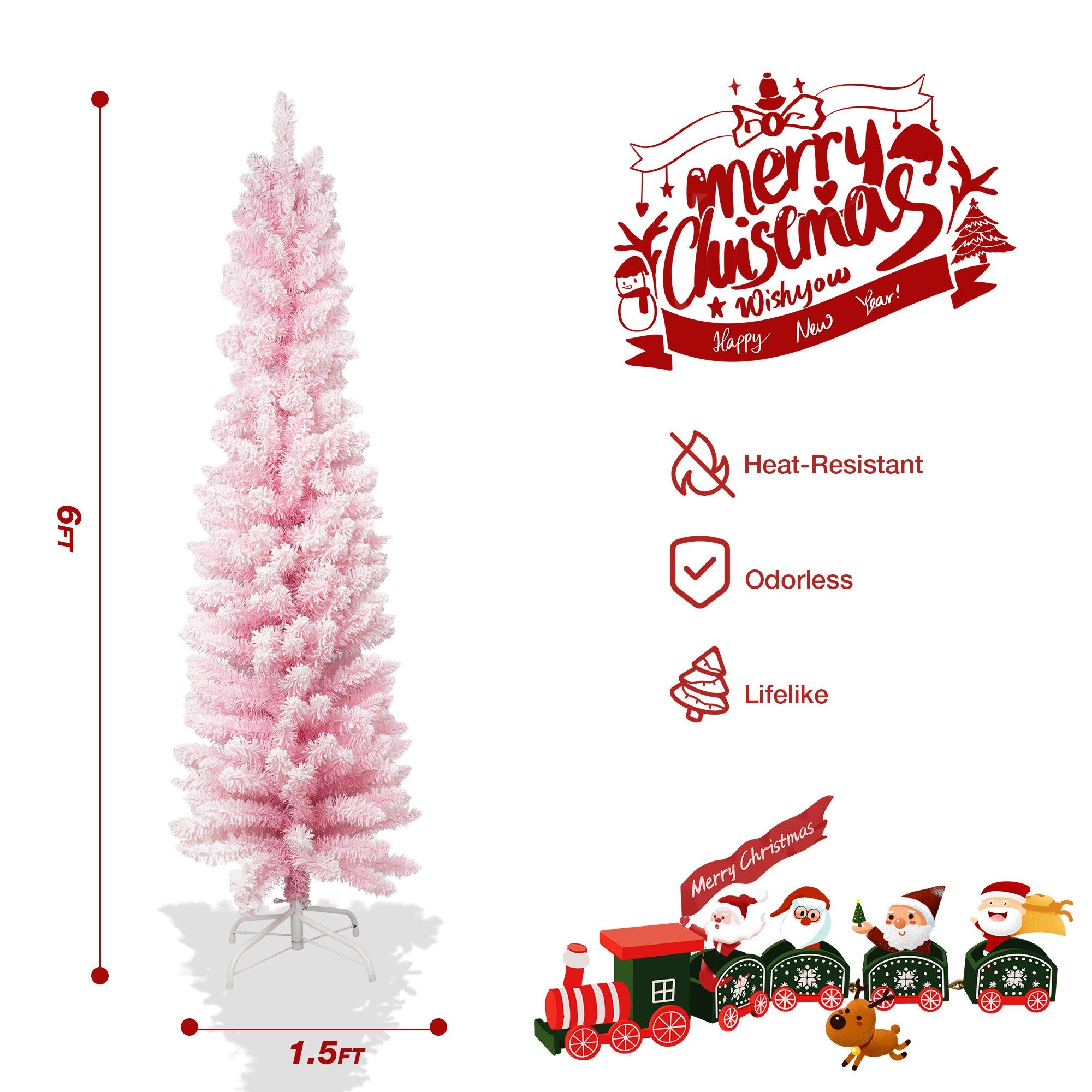 6ft Pink Christmas Tree Artificial Xmas Tree with 320 Branch Tips and Metal Frame - Bosonshop