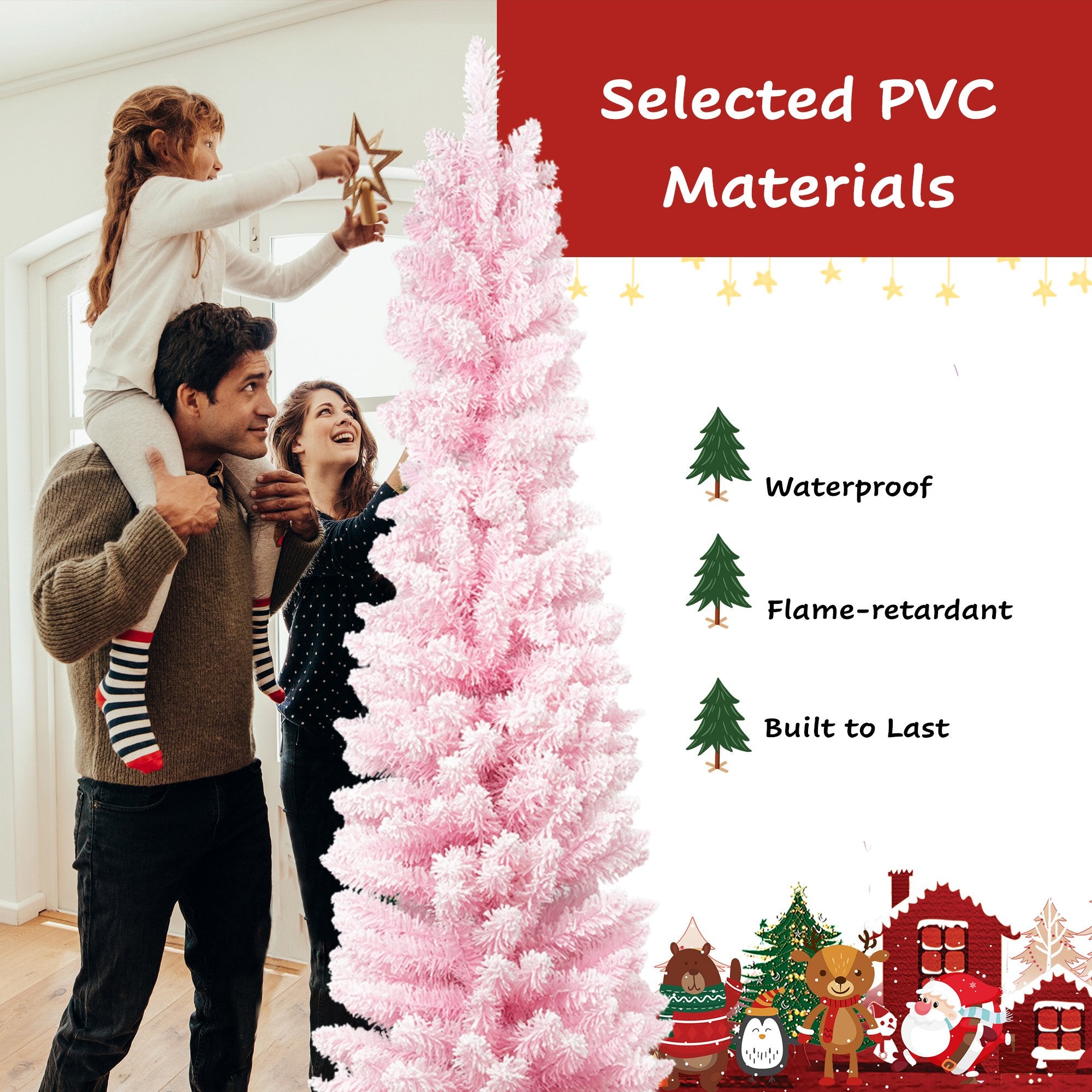 6.9ft Pink Christmas Tree Artificial Xmas Tree with 450 Branch Tips, Metal Frame - Bosonshop