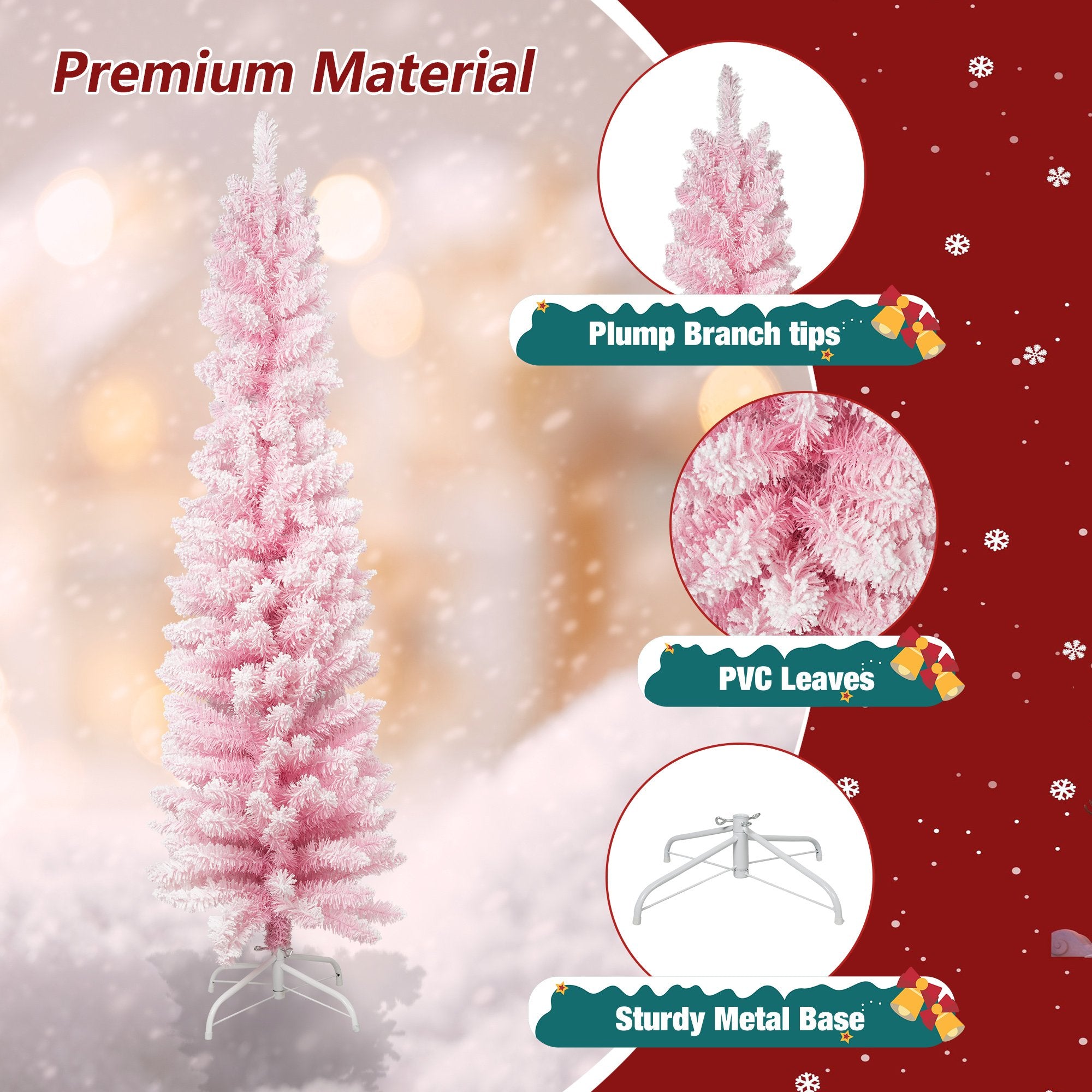 6.9ft Pink Christmas Tree Artificial Xmas Tree with 450 Branch Tips, Metal Frame - Bosonshop