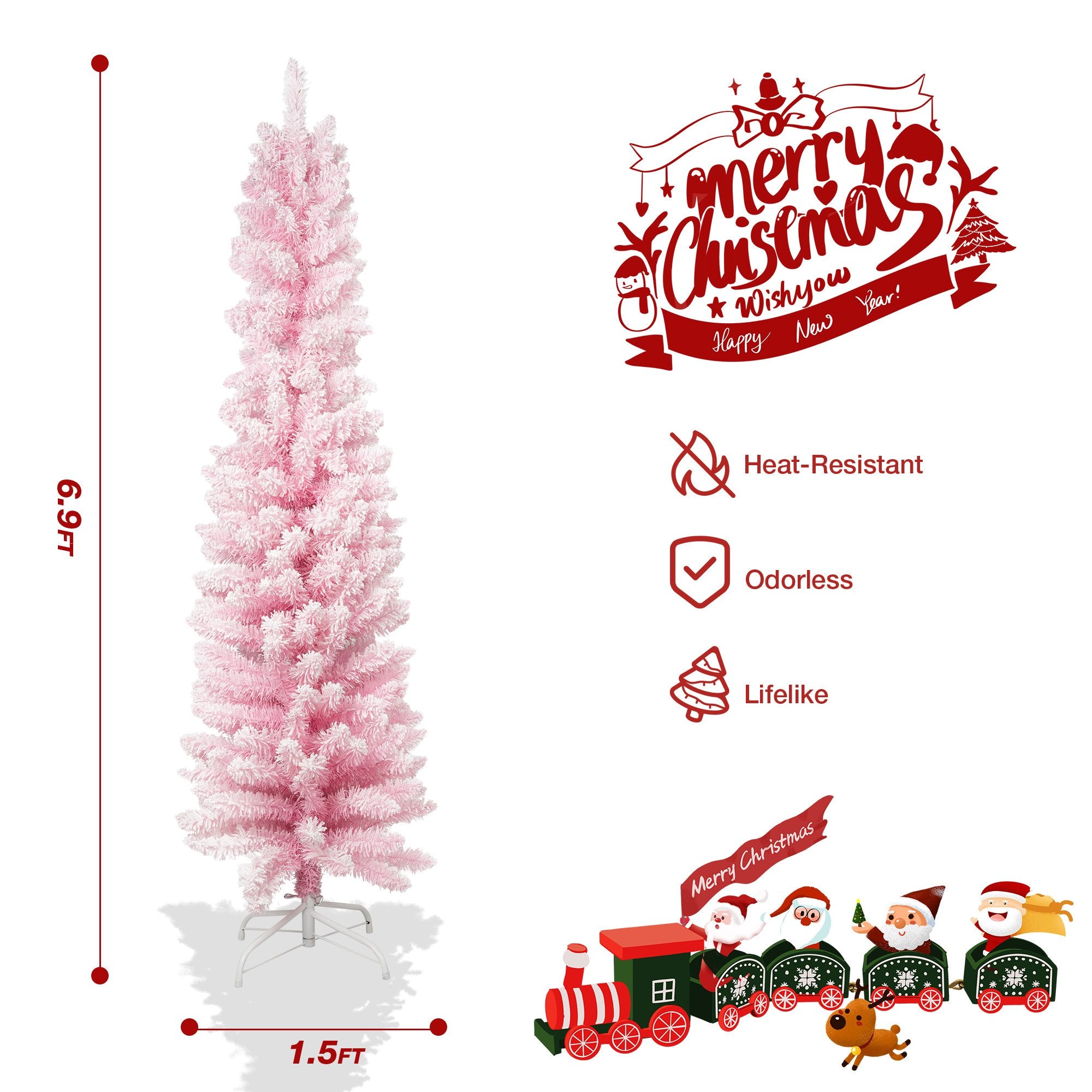 6.9ft Pink Christmas Tree Artificial Xmas Tree with 450 Branch Tips, Metal Frame - Bosonshop