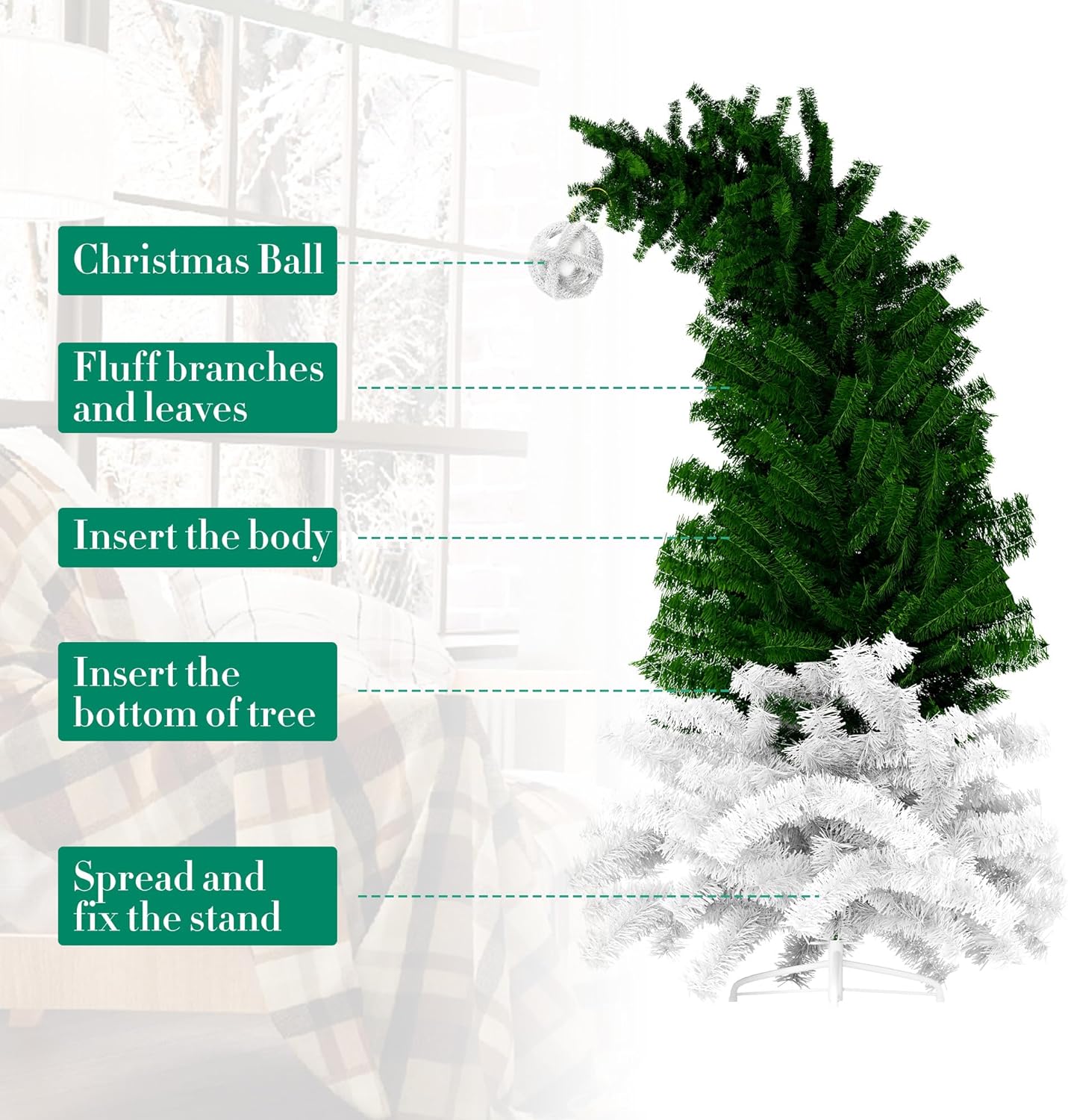 6ft Bendable Santa Hat Style Artificial Christmas Fir Tree Bent Top Xmas Tree with Metal Stand, 1050 Lush Branch Tips - Bosonshop