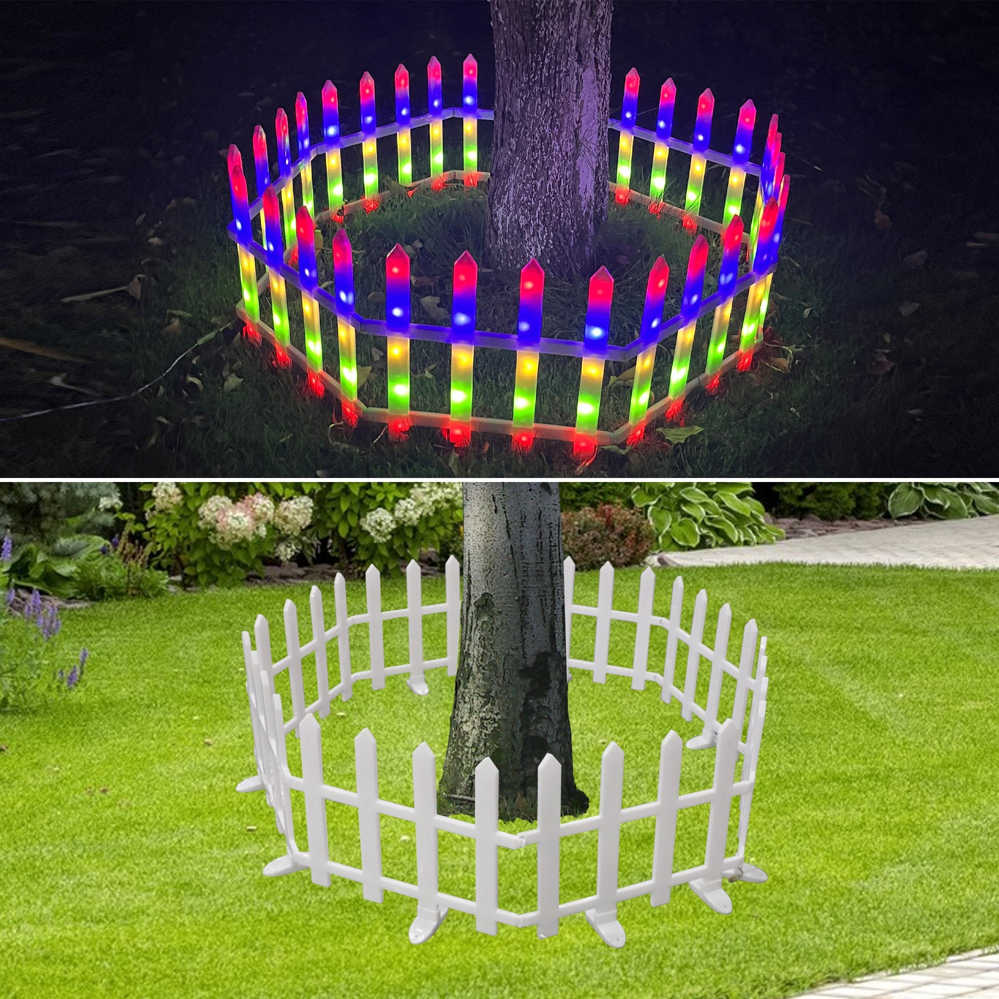 8 PCS Lighted Garden Picket Fence Plug-in Multi-Color LED Lights Christmas Tree Decoration - Bosonshop