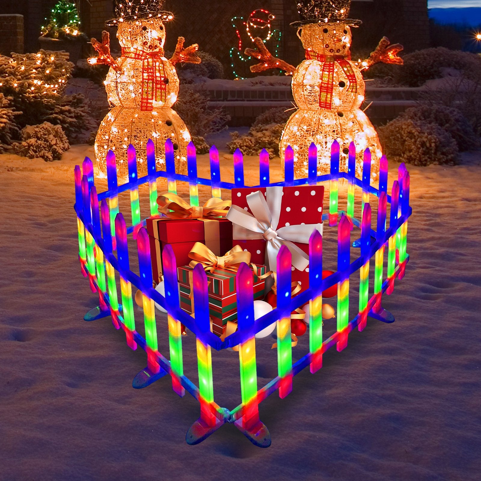 8 PCS Lighted Garden Picket Fence Plug-in Multi-Color LED Lights Christmas Tree Decoration - Bosonshop