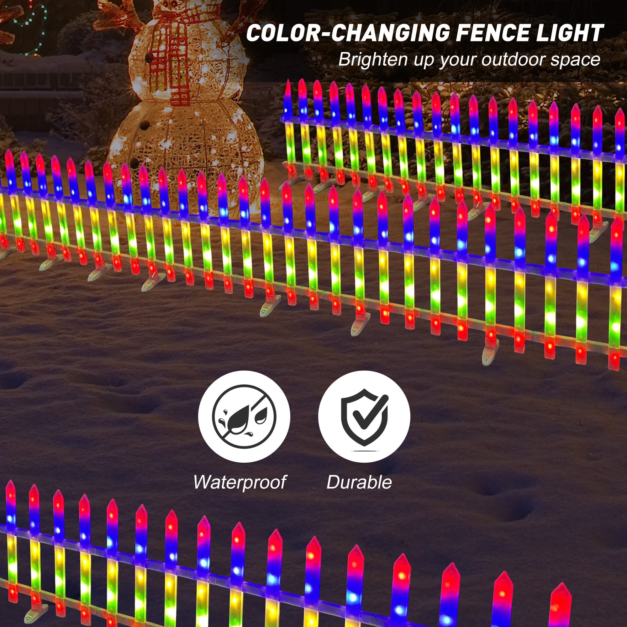 8 PCS Lighted Garden Picket Fence Plug-in Multi-Color LED Lights Christmas Tree Decoration - Bosonshop