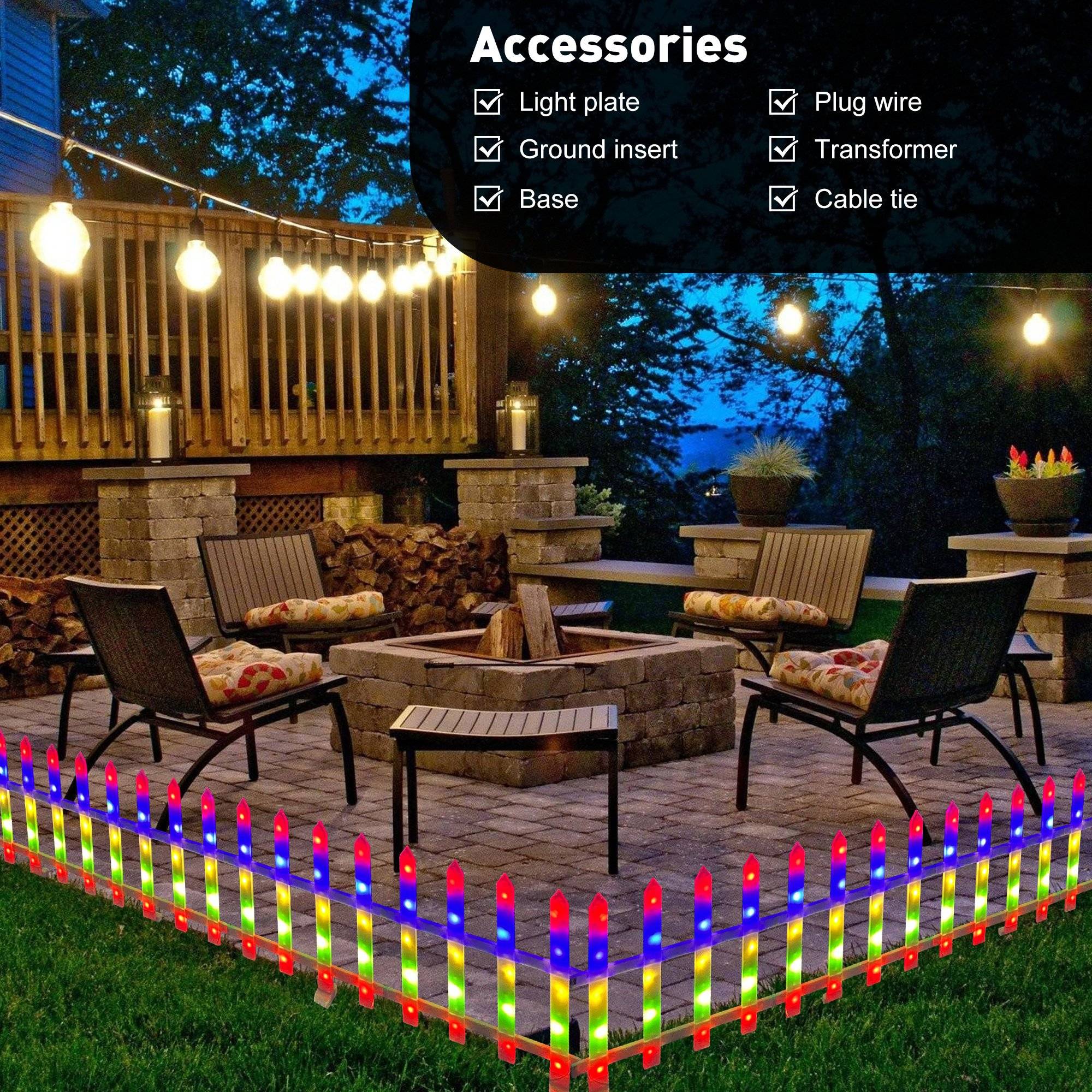 8 PCS Lighted Garden Picket Fence Plug-in Multi-Color LED Lights Christmas Tree Decoration - Bosonshop