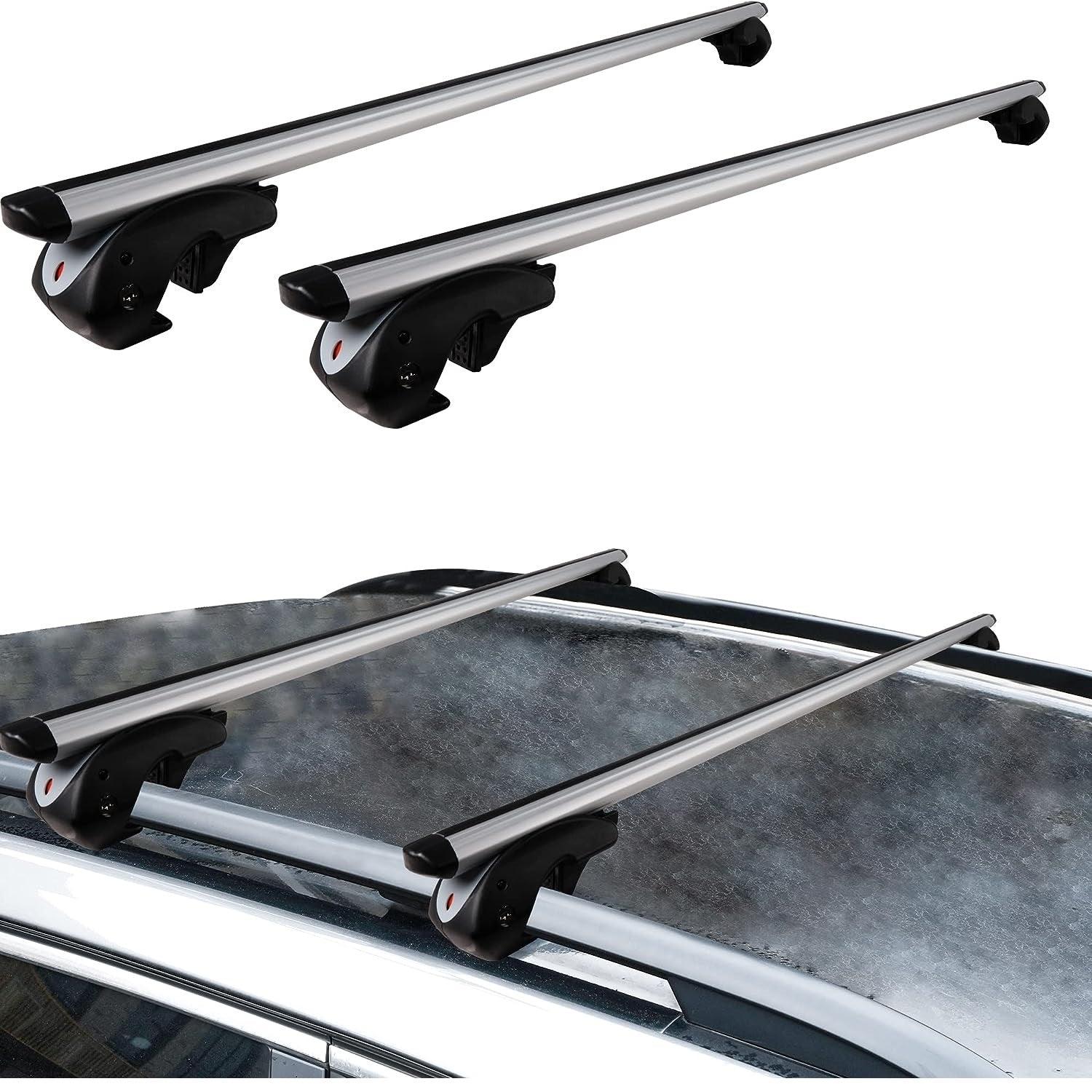 54'' Universal Roof Rack Crossbars with Locks Adjustable Aluminum Cargo Carrier for Ski Snowboard Rooftop Cargo Carrier Bag Bike Luggage Kayak Fit for Cars with Side Rails - Bosonshop