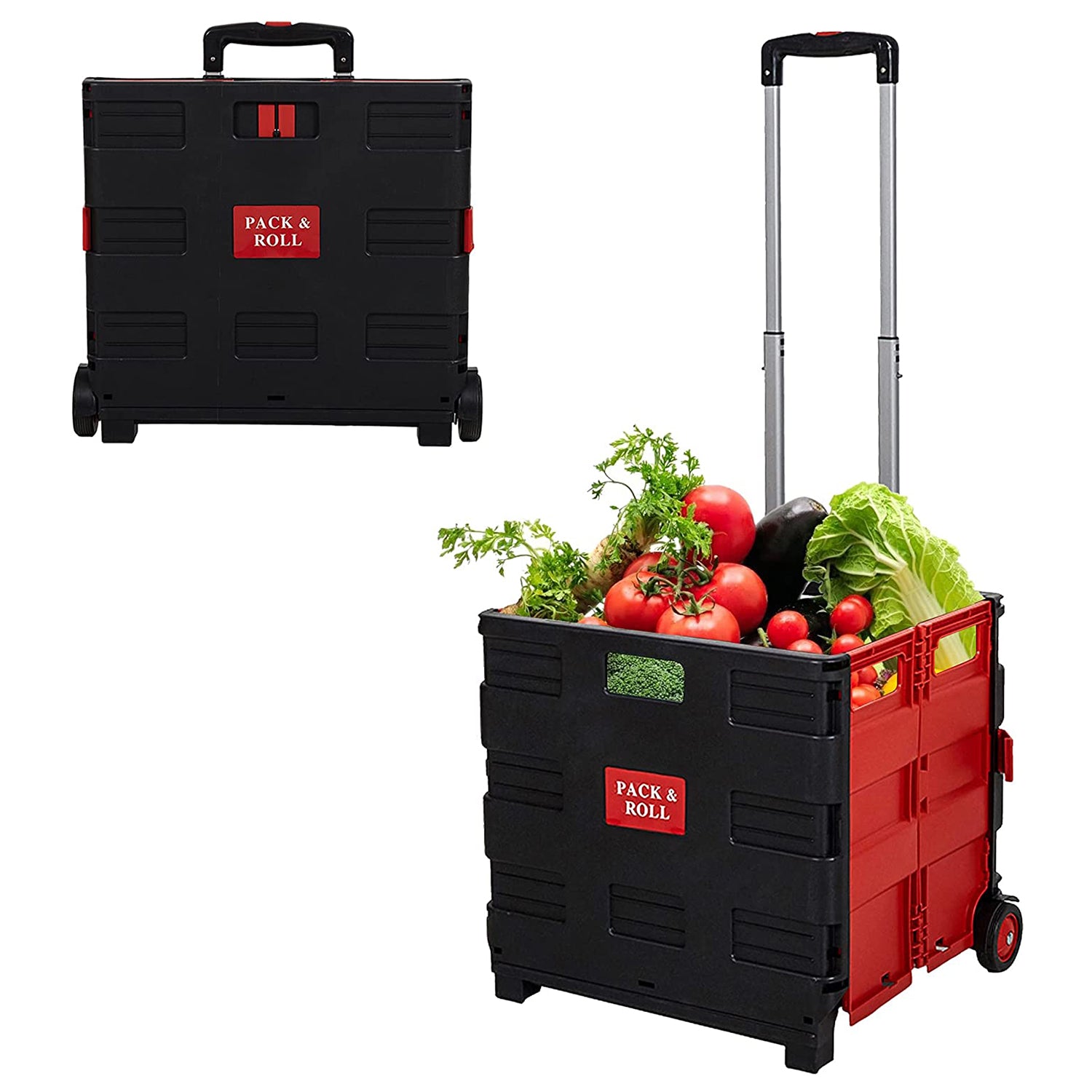 56L Large Folding Rolling Utility Shopping Cart, Black & Red - Bosonshop