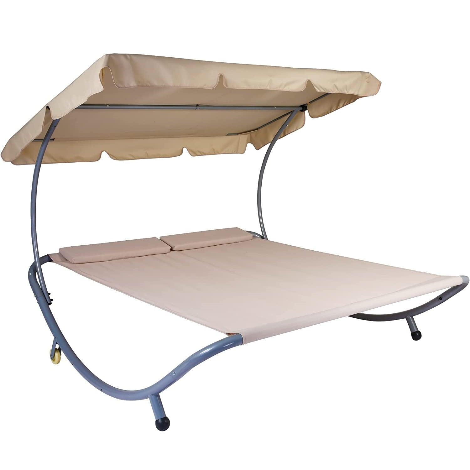 Outdoor Double Chaise Lounge Hammock Bed with Adjustable Canopy and Pillows - Patio Lounger for Ultimate Relaxation - Bosonshop