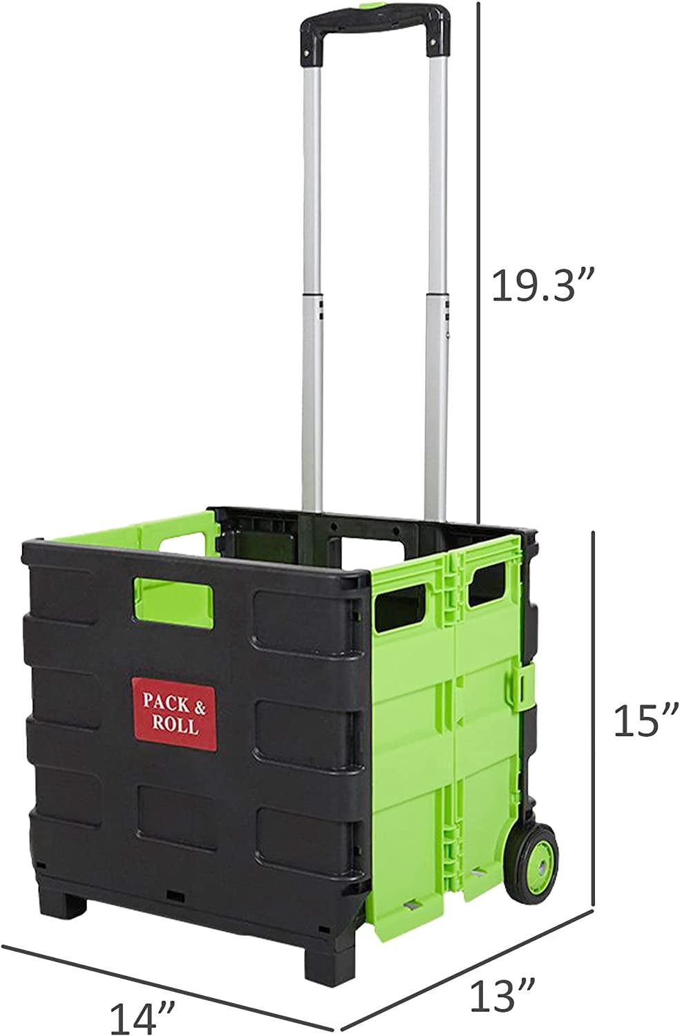 44L Medium Folding Rolling Utility Shopping Cart, Black & Green - Bosonshop