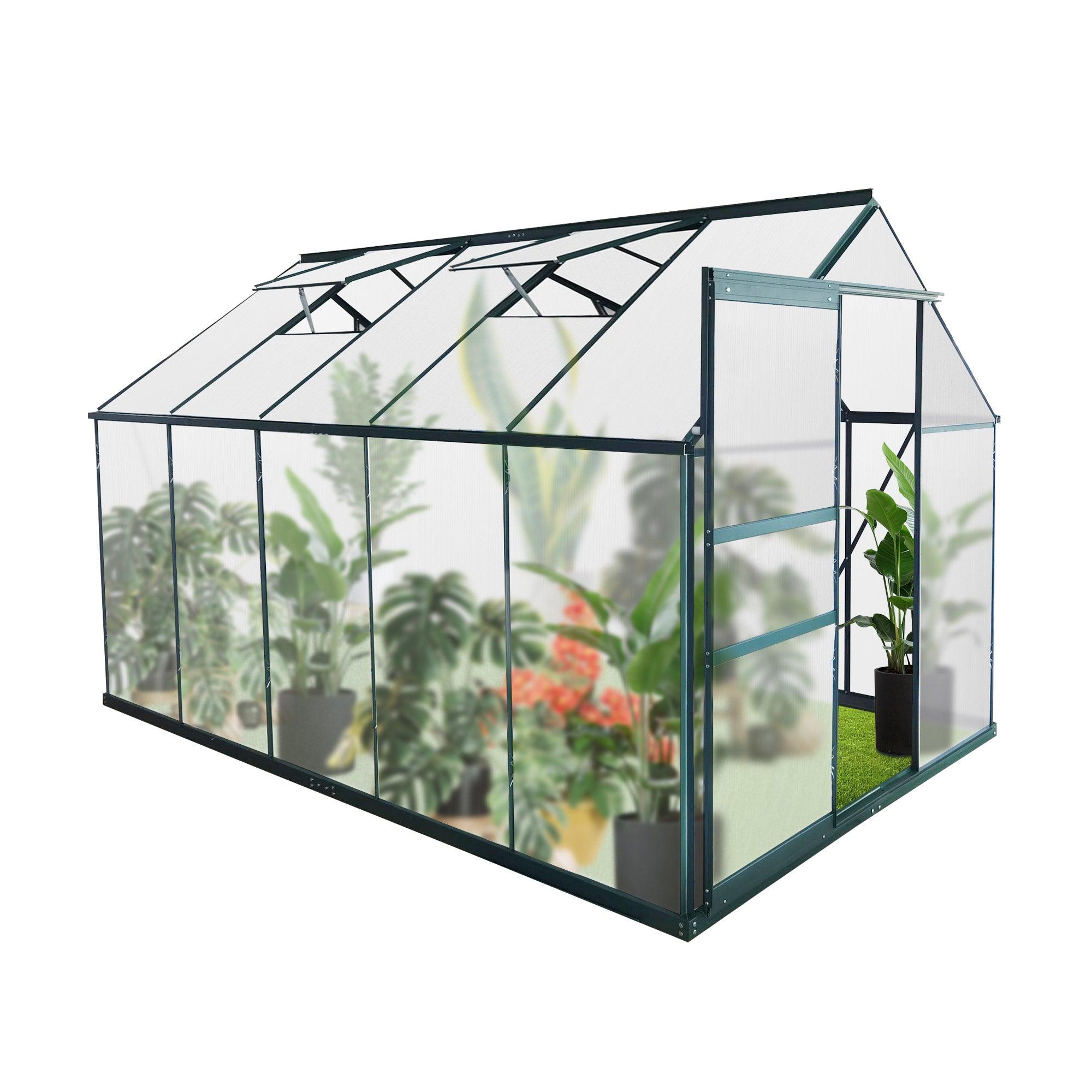 6' X 10' Walk-in Polycarbonate Greenhouse, Aluminum Heavy Duty Greenhouse Kit for Backyard Use in Winter - Bosonshop