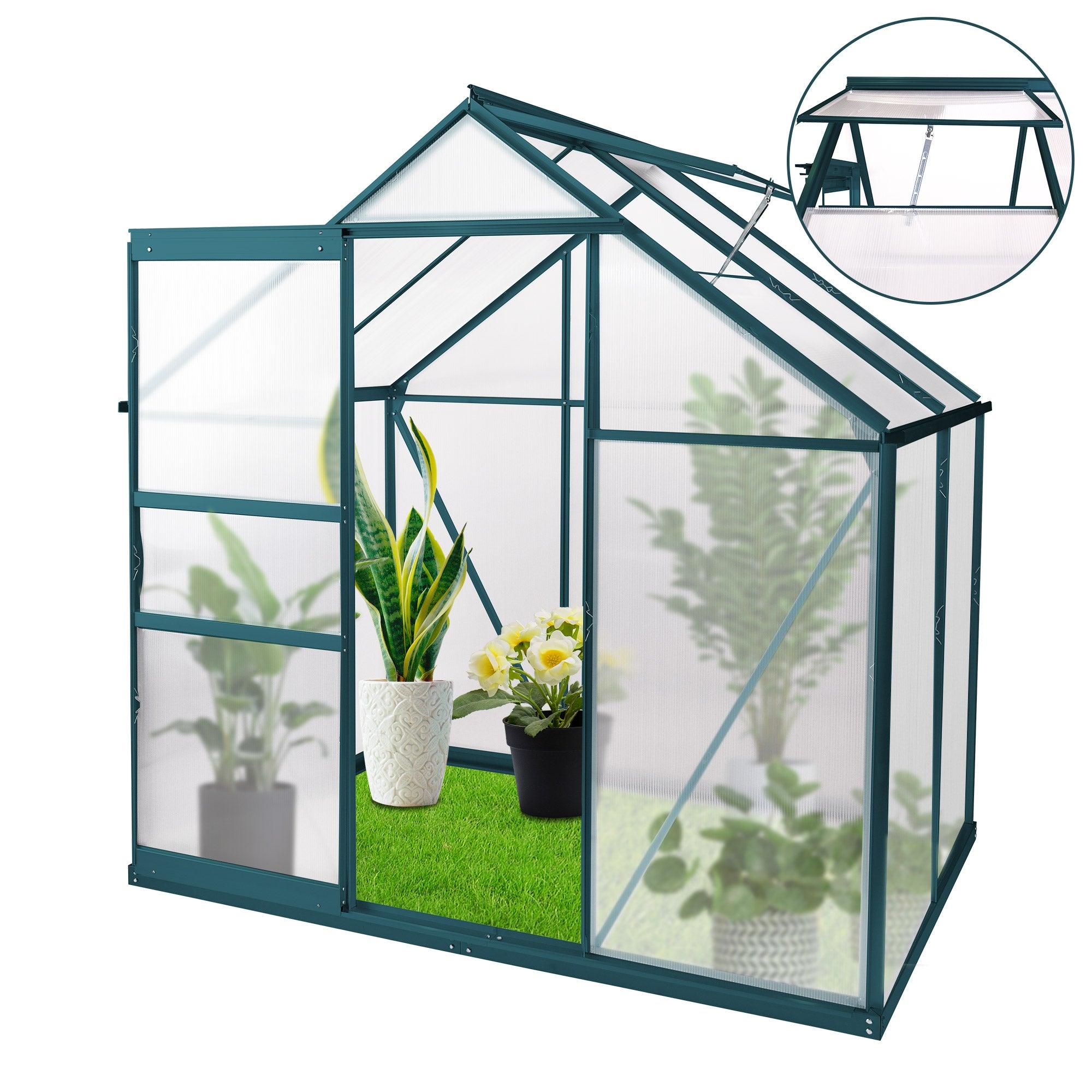 6'X 4' Walk-in Polycarbonate Greenhouse Aluminum Heavy Duty Greenhouse Kit for Backyard Use in Winter - Bosonshop